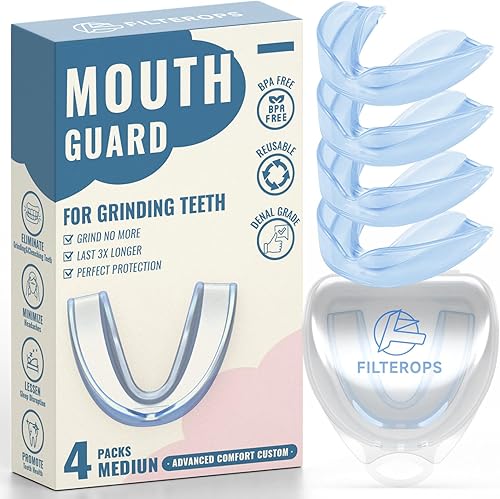 Blue - Paquete de 4 protectores bucales para rechinar dientes para mujeres, tamaño mediano, protector nocturno antiapriete para adolescentes,