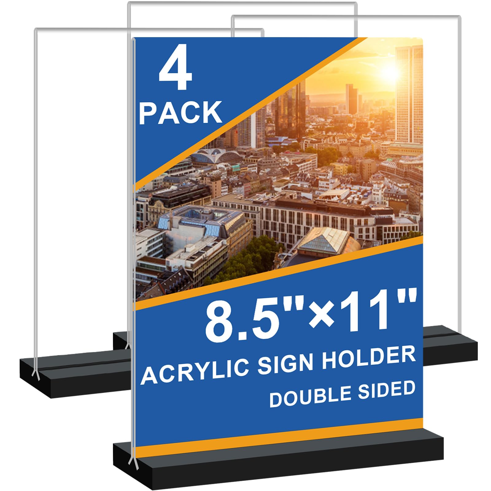 Seencool 8.5x11 Acrylic Sign Holder Vertical Double-sided Tabletop Sign Holder with Black Base, Plastic Picture Frame Paper Holder, Clear Menu Display Stand for Office Restaurant Store Home 4 pack