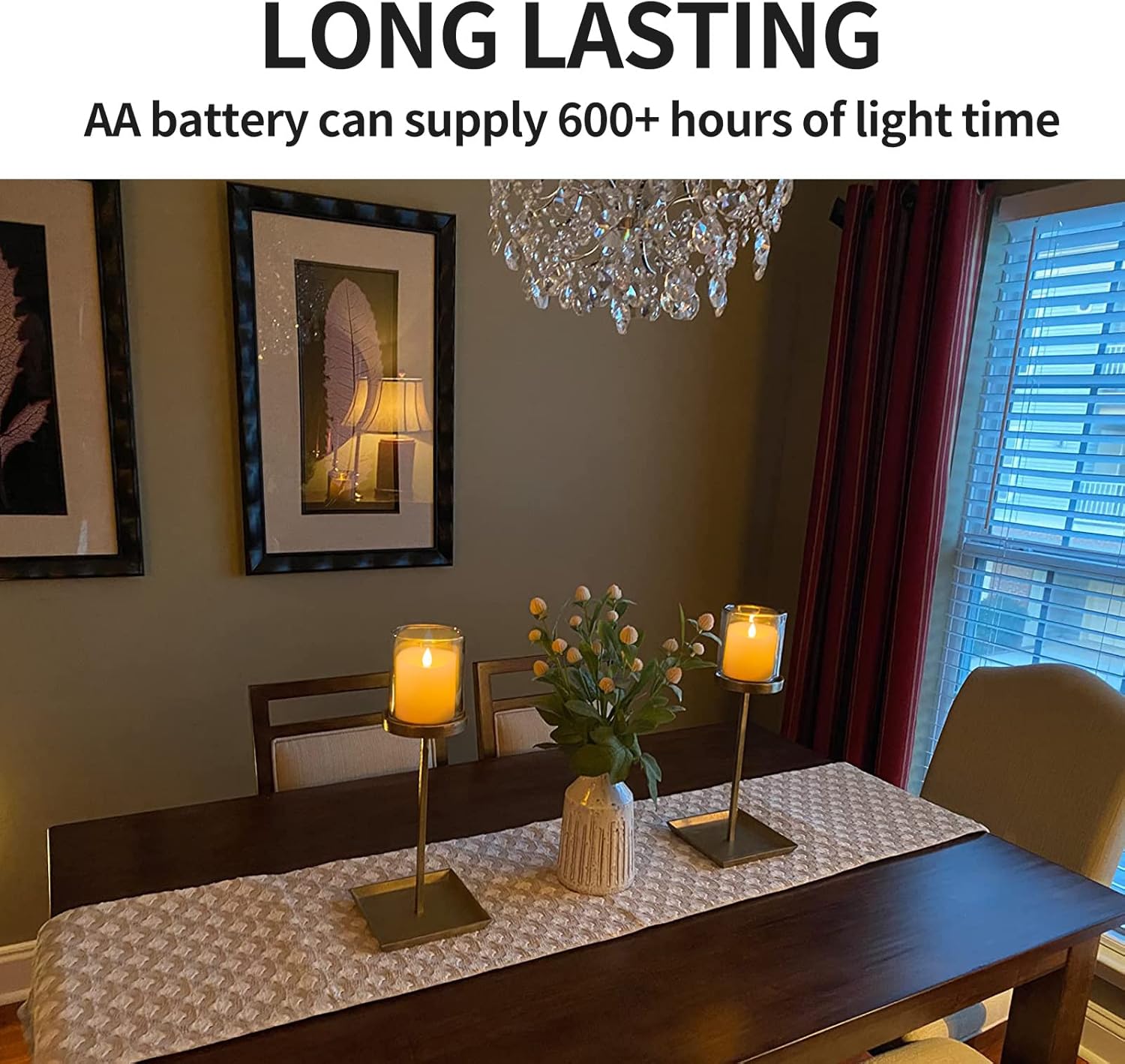 3x3 Flickering Flameless Candles Set of 2, 2AA Battery Life 600 Hours Battery Candles Flickering with Timer, 3 inch Flameless Candles with Remote for Indoor/Outdoor, White