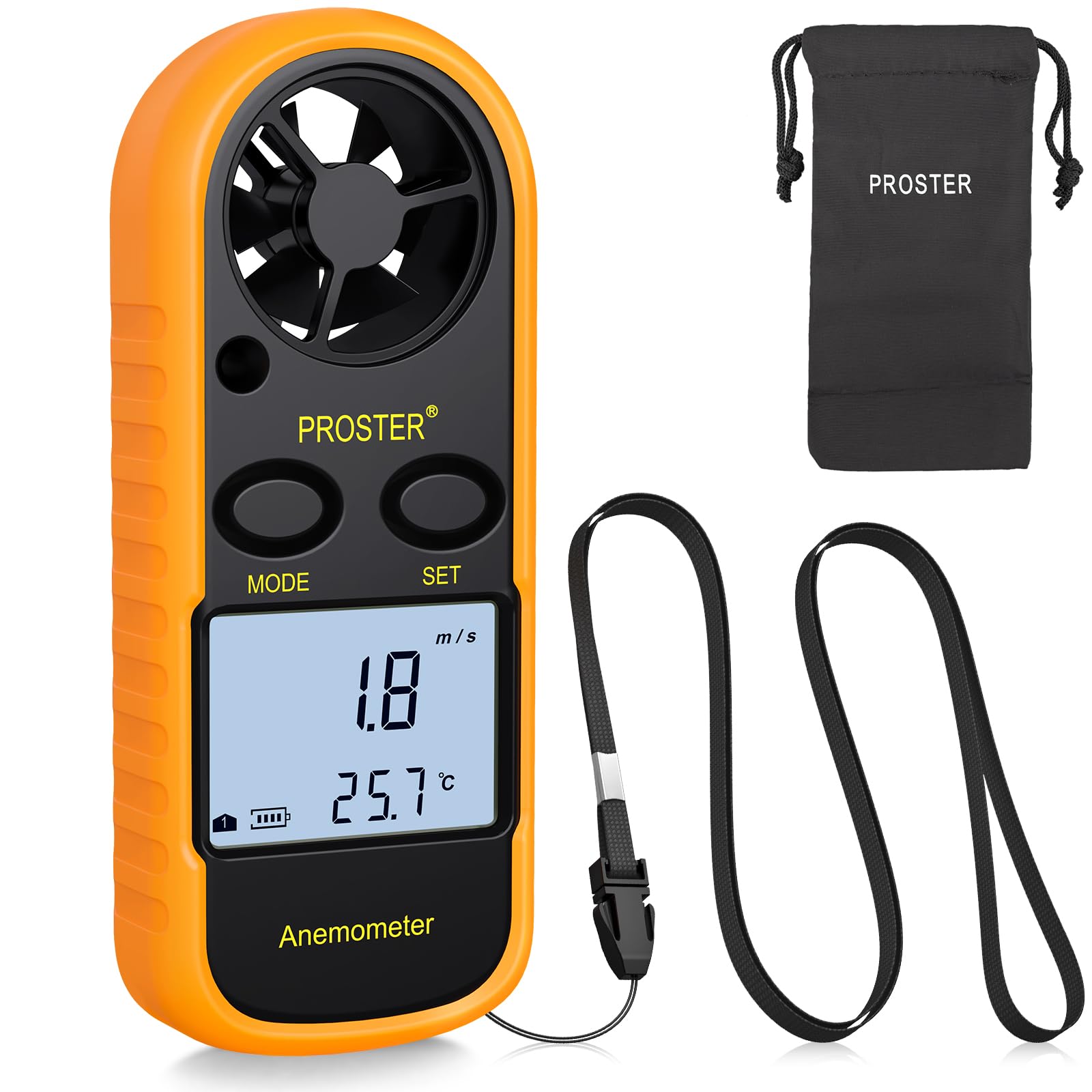 Proster Anemómetro Termómetro Digital de Pantalla LCD Medidor de Velocidad Viento Aire con Luz de Fondo