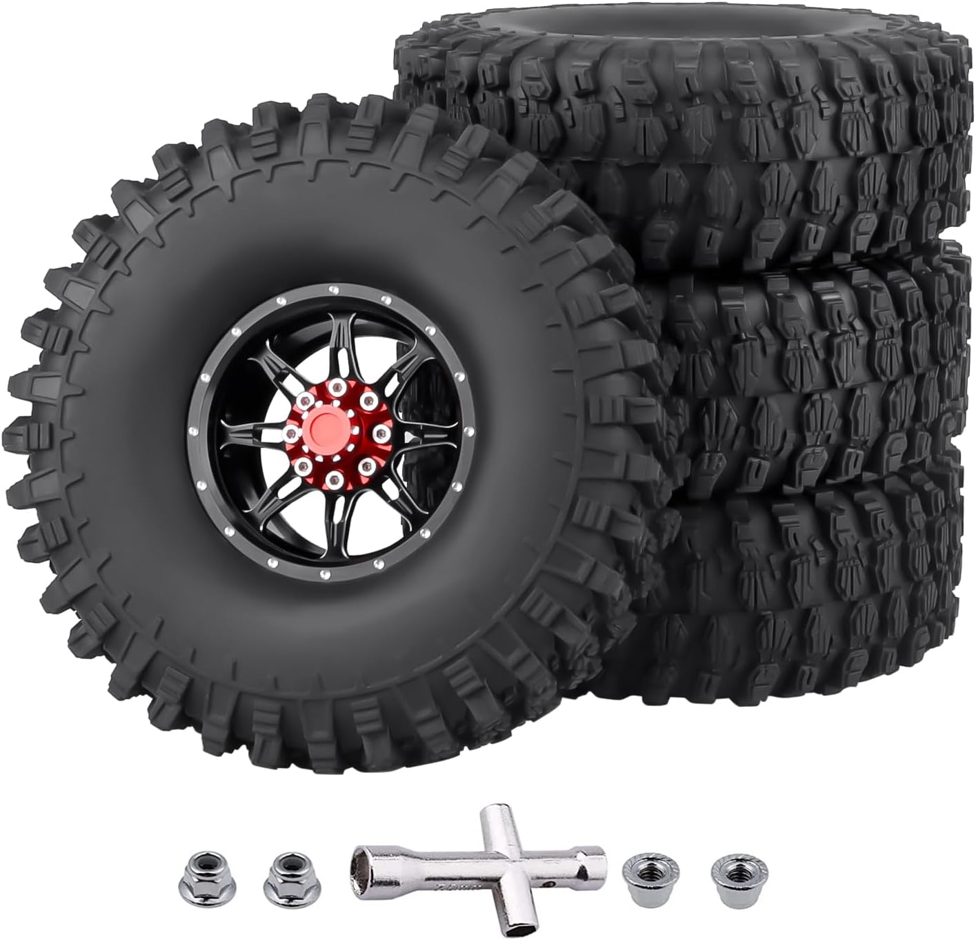 Aluminum 1.9 Beadlock Wheels and Tires w/Foam for TRX4 Axial SCX10 II III RR10 Wraith Redcat Gen 8 Scout II RC4WD 1/10 Scale RC Crawler Rocks Mud Tyres Rims