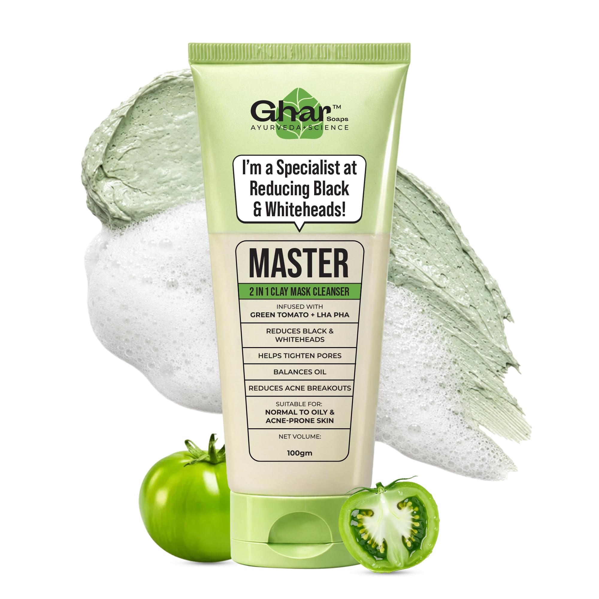 Ghar Soaps Master Clay Mask Cleanser | For reducing blackheads and whiteheads | With Green Tomato Extract & Kaolin + green clay | For all skin types (100gm)-picture-34