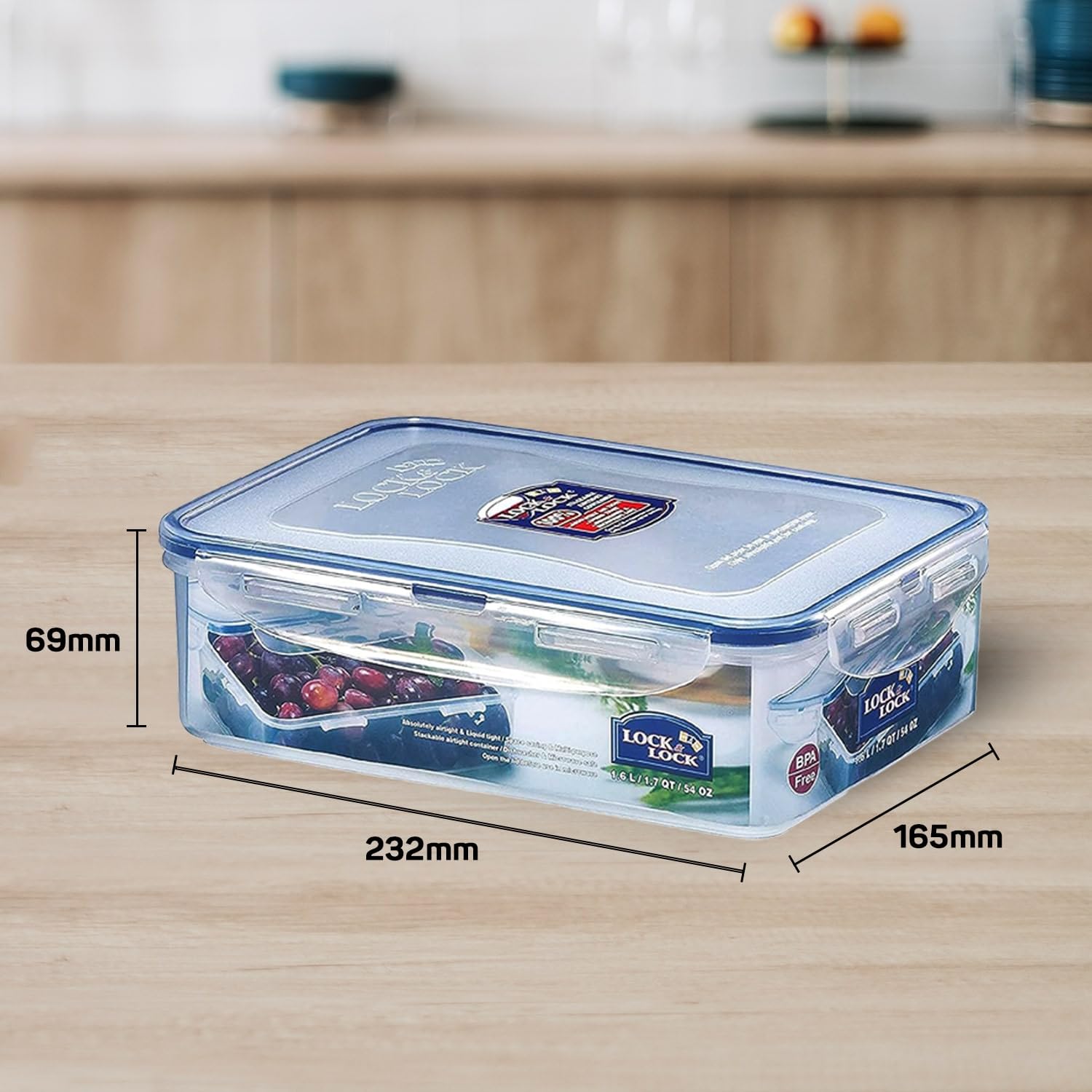 LOCK & LOCK Frischhaltedosen, rechteckig, luftdicht, auslaufsicher, transparent, BPA-frei, 1,6 l, 2 Stück