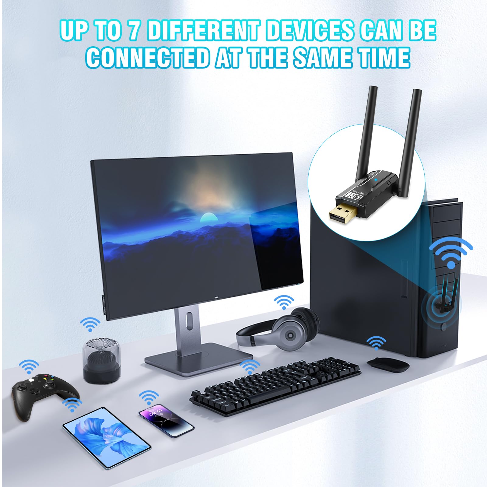 Adaptador Bluetooth 5.4 para PC, USB Bluetooth Dongle con alcance de 150 m, Plug and Play, compatible con Windows 11/10/8.1/7, para auriculares, teclado, ratón, Bluetooth estéreo