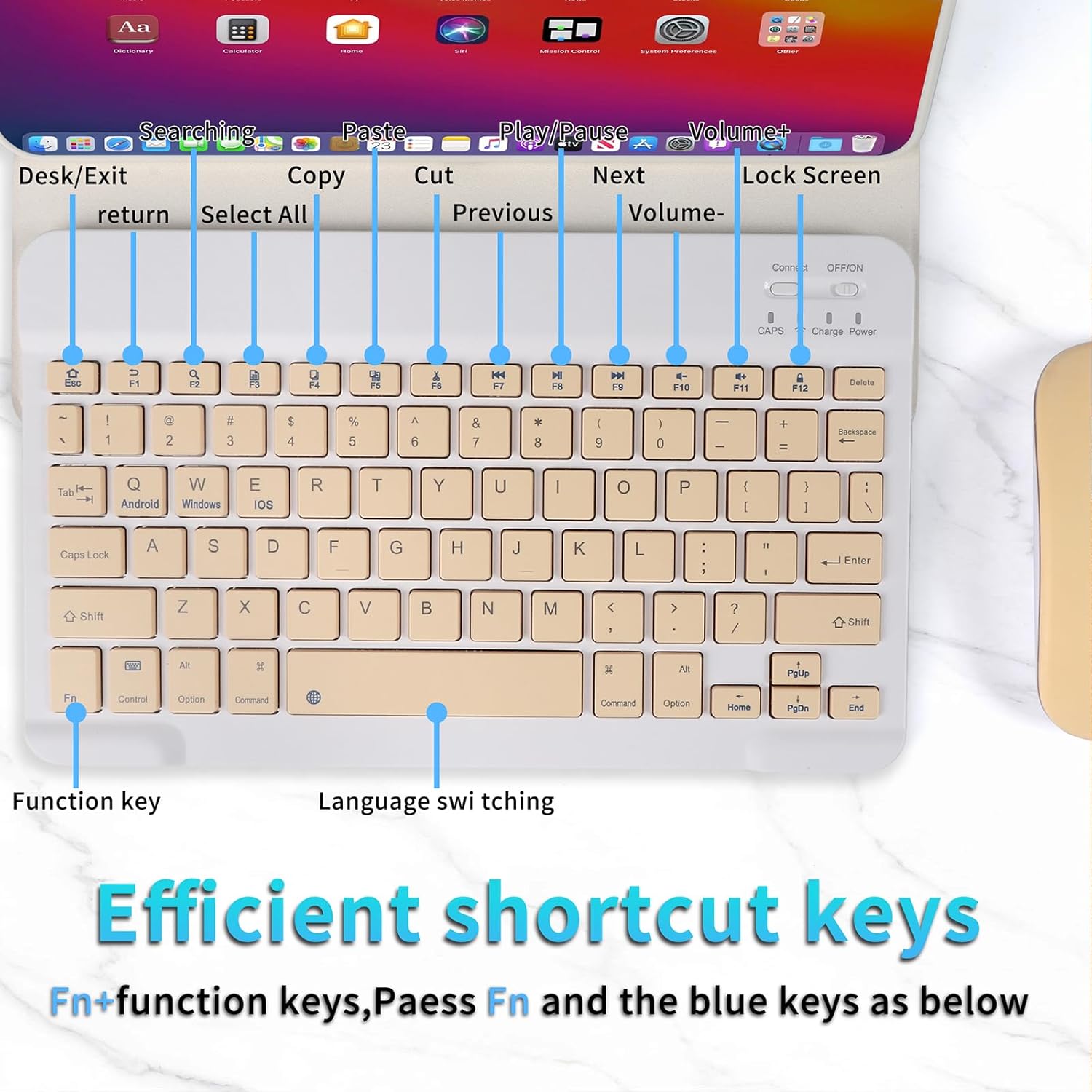 Wireless Bluetooth Keyboard and Mouse Combo - 10-Inch Rechargeable, Long Battery Life Over 30 Days, Ultra-Silent Keys, Compatible with iPad, Laptop, Android, and Windows (Yellow)