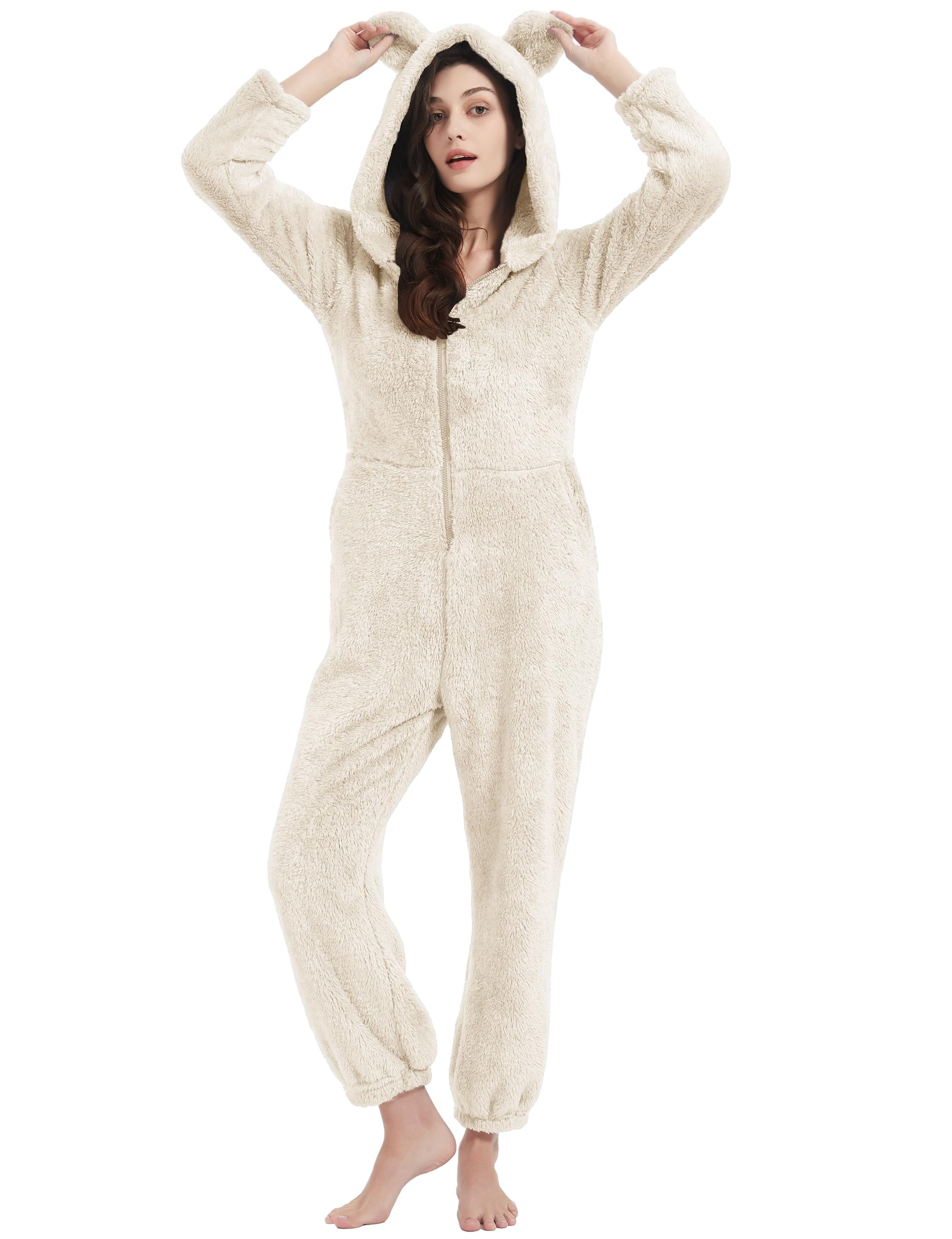cozypoin Womens Fleece Onesies Pajamas Fuzzy Sherpa Adult Hooded One Piece Onesie Winter Romper Flannel Loungewear Sleepwear-picture-48
