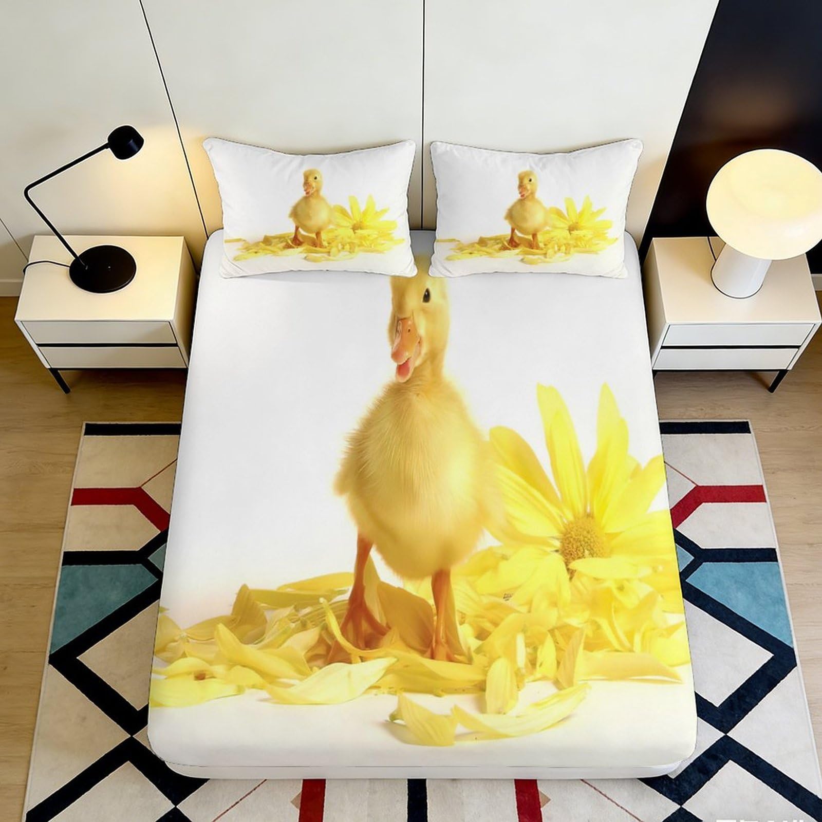 Jqzkxnhpbr Style-10 3D Printed Yellow Duck Fitted Sheet Microfiber Soft Anti-Slip Eggshell Bed Cover For Bedroom Guest Room Decor 90X200x25cm