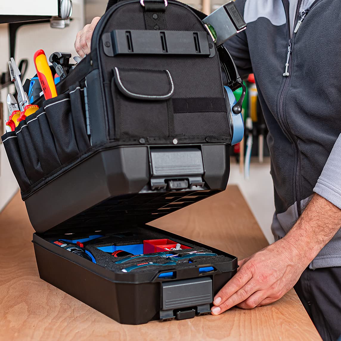 Wfix ProClick Tool Bag M torba narzędziowa otwarta 48 × 33 × 24 cm – firmy BS Systems, Joint Company L-BOXX & Sortimo kompatybilny z L-BOXX, profesjonalny uchwyt na narzędzia z poliestru 1000D | wraz