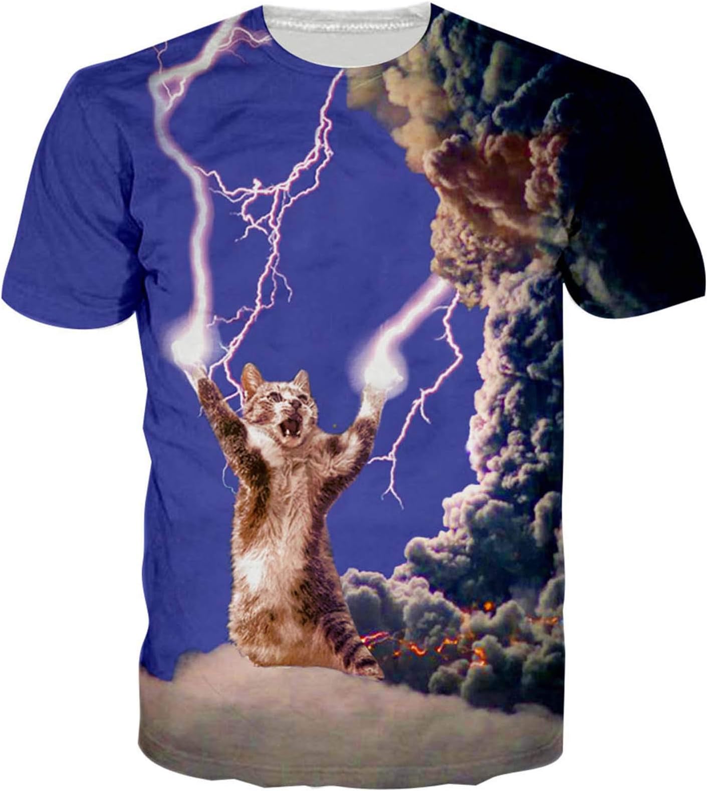 Lightning Cat 3D Print Shirt Men Women Summer Personalized Casual Short Sleeve Tshirt Tee Tops Clothes Small