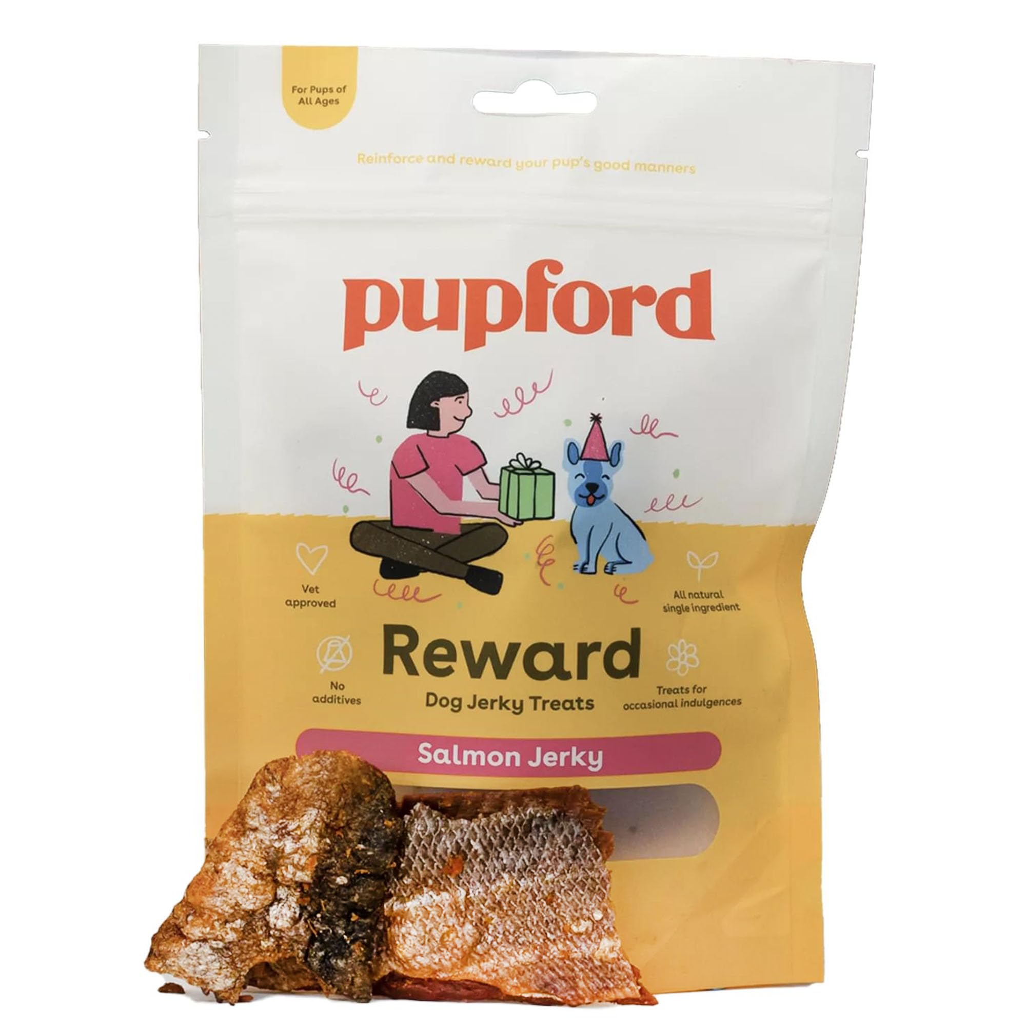 Pupford Crunchy Jerky Treats for Dogs & Puppies, Made in USA, Single Ingredient, No Fillers (Salmon, 4 oz)
