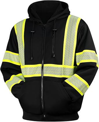 Hi Vis Hoodie for Men Reflective Safety Sweatshirts High Visibility Class 3 Construction Work Zipper Jackets