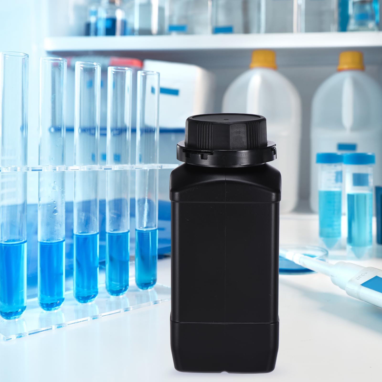 PATIKIL 5Pcs Bouteilles de Réactif de 1000 ml, Bouchon à Vis, en HDPE, à Large Ouverture, pour le Stockage de Liquides Réactifs en Laboratoire, Échantillons Solides, Couleur Noire