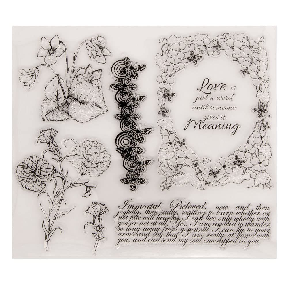 arriettycraft Flowers Daisy Floral Frame Buterflies Sentiment Clear Stamps for Card Making Decoration and DIY Scrapbooking -A1904