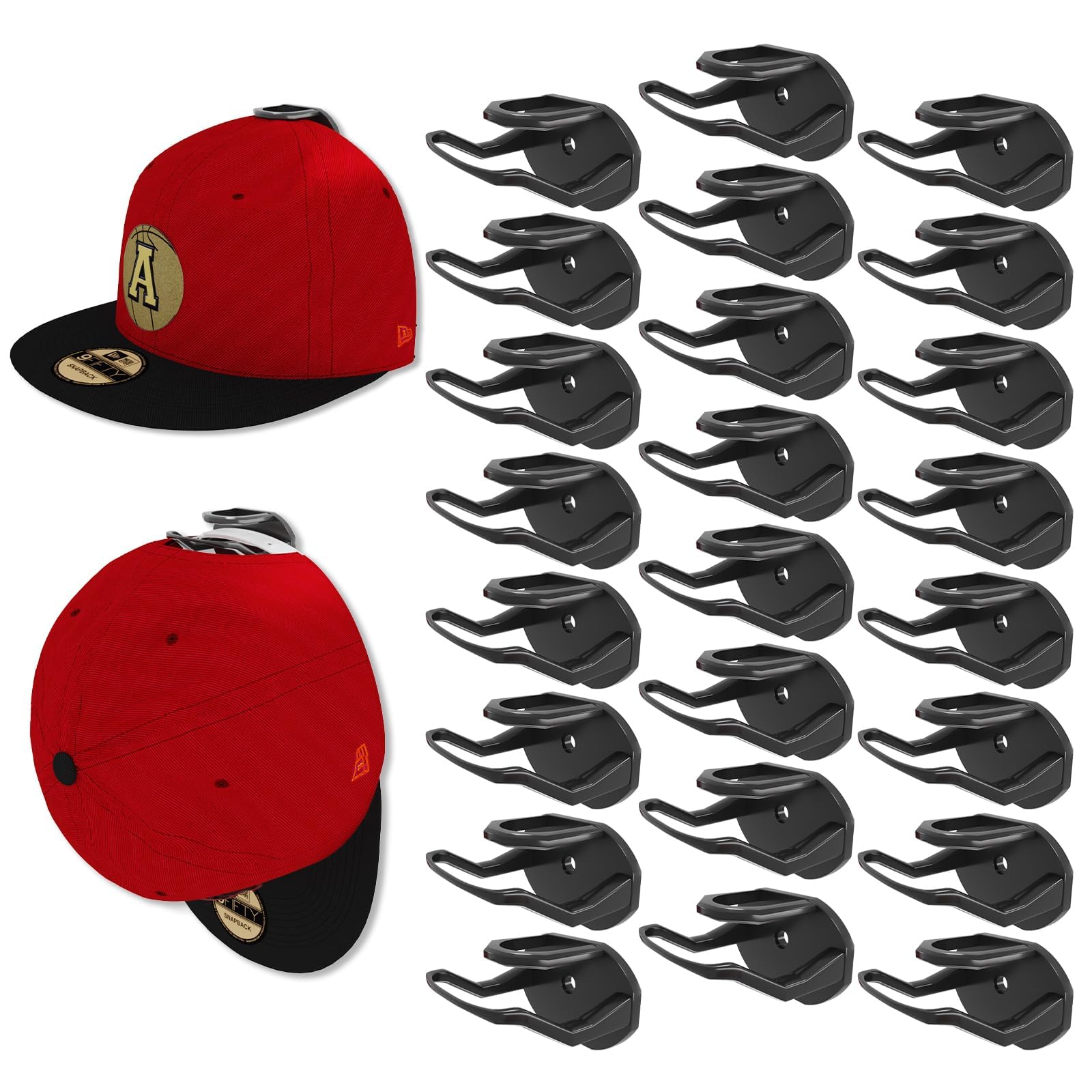 Sistema Porta Cappelli Adesivo - 24 Appendiabiti per Cappelli Senza Foratura, Soluzione Compatta per Porte, Armadi e Stanze (nero, Adesivo Forte)