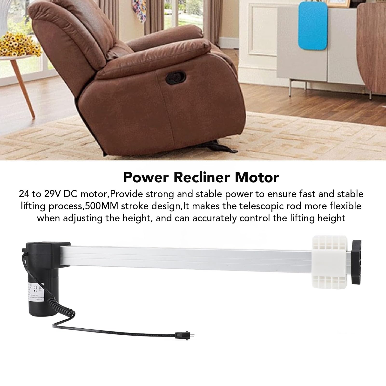 GOTOTOP Power Lift Chair Motor Electric Recliner Motor Lift Actuator 24-29V DC 500mm Stroke with Overload Protection for Electric Recliner Sofa Chairs