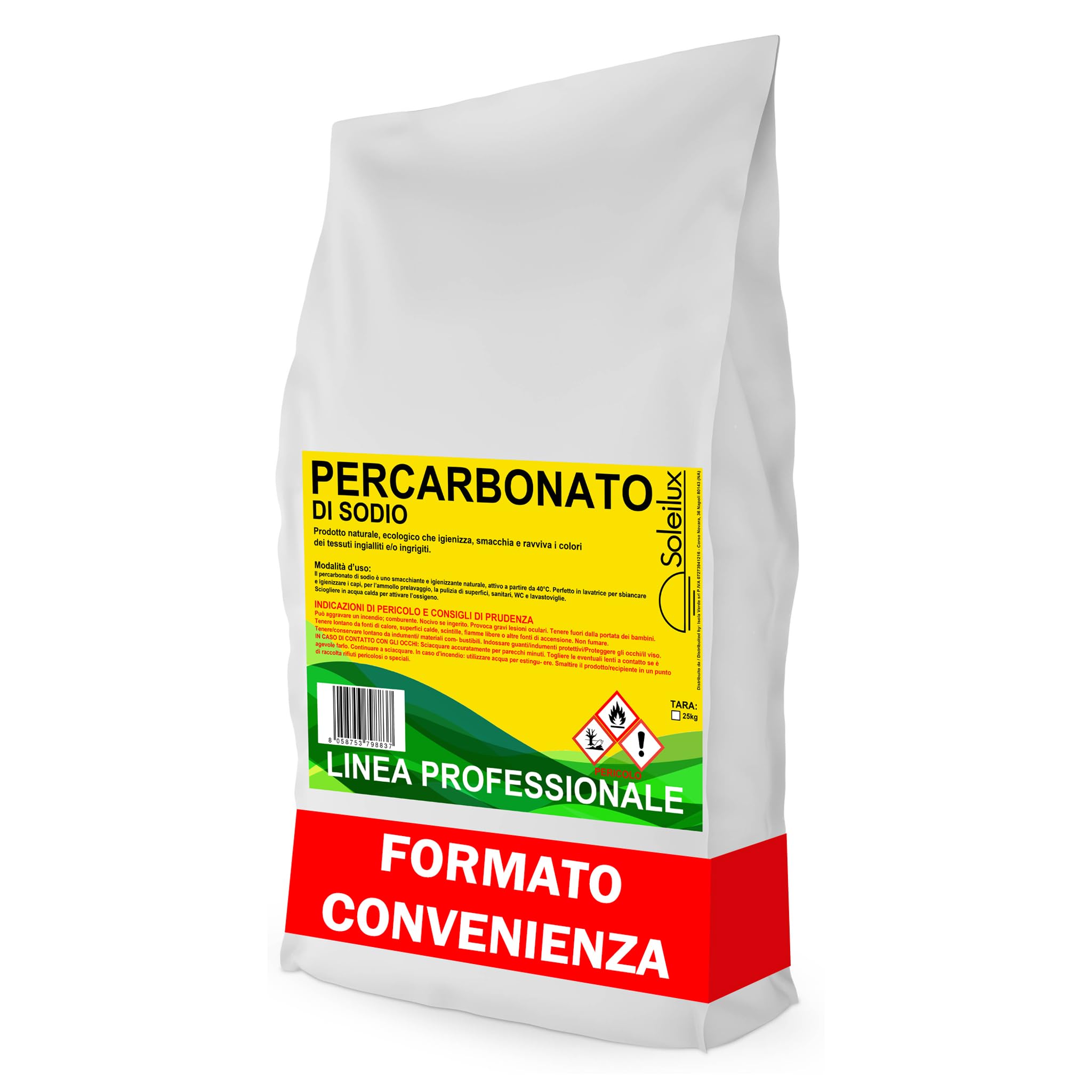 25kg Percarbonato di Sodio per Bucato Puro Sbiancante, Smacchiante e Igienizzante Ecologico - MULTIUSO - 25kg