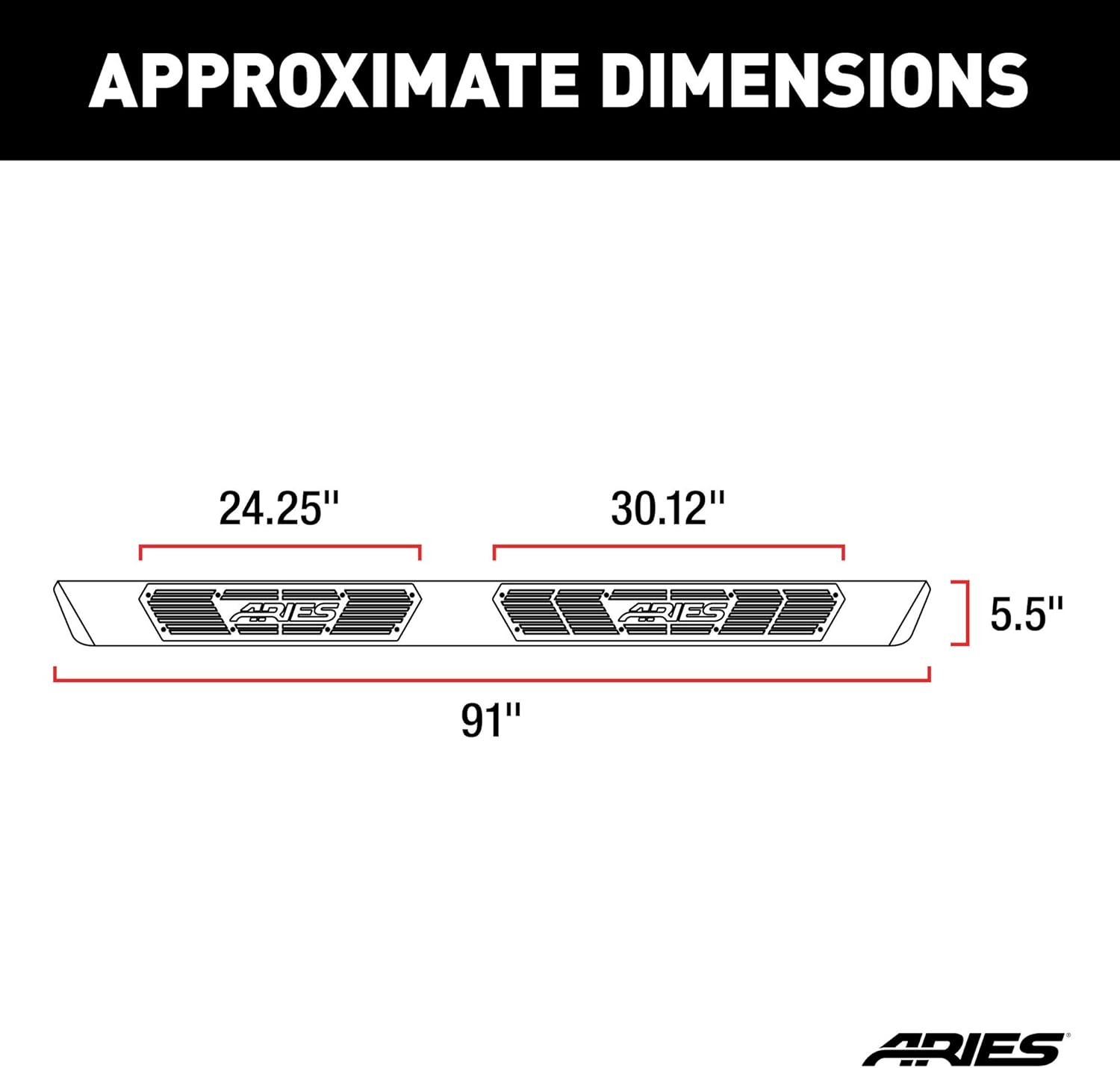 ARIES 2558046 AscentStep Black Steel 5-1/2 x 91-Inch Truck Running Boards, Select Chevrolet Silverado, GMC Sierra 2500, 3500 HD
