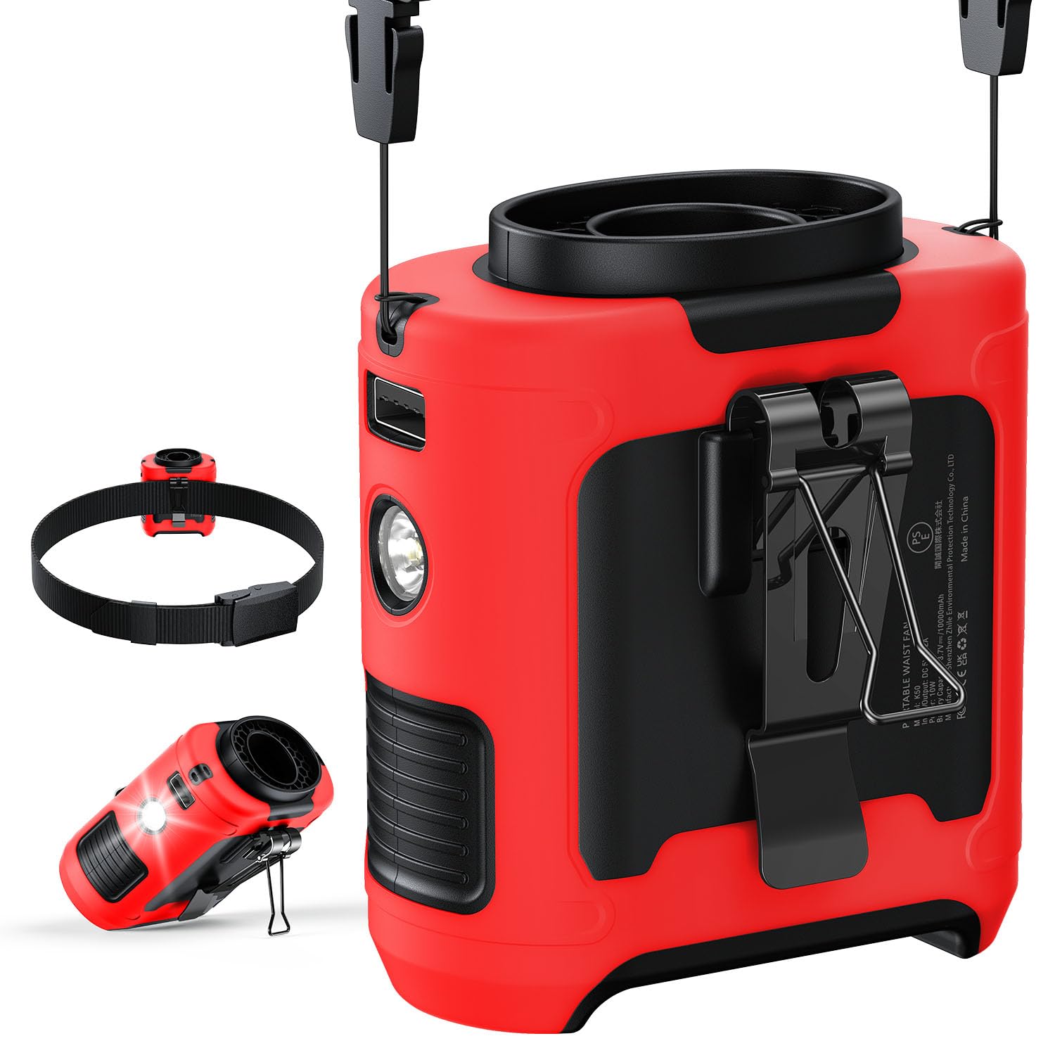 ventaglio portatile con clip cintura 10000 mAh torcia power bank