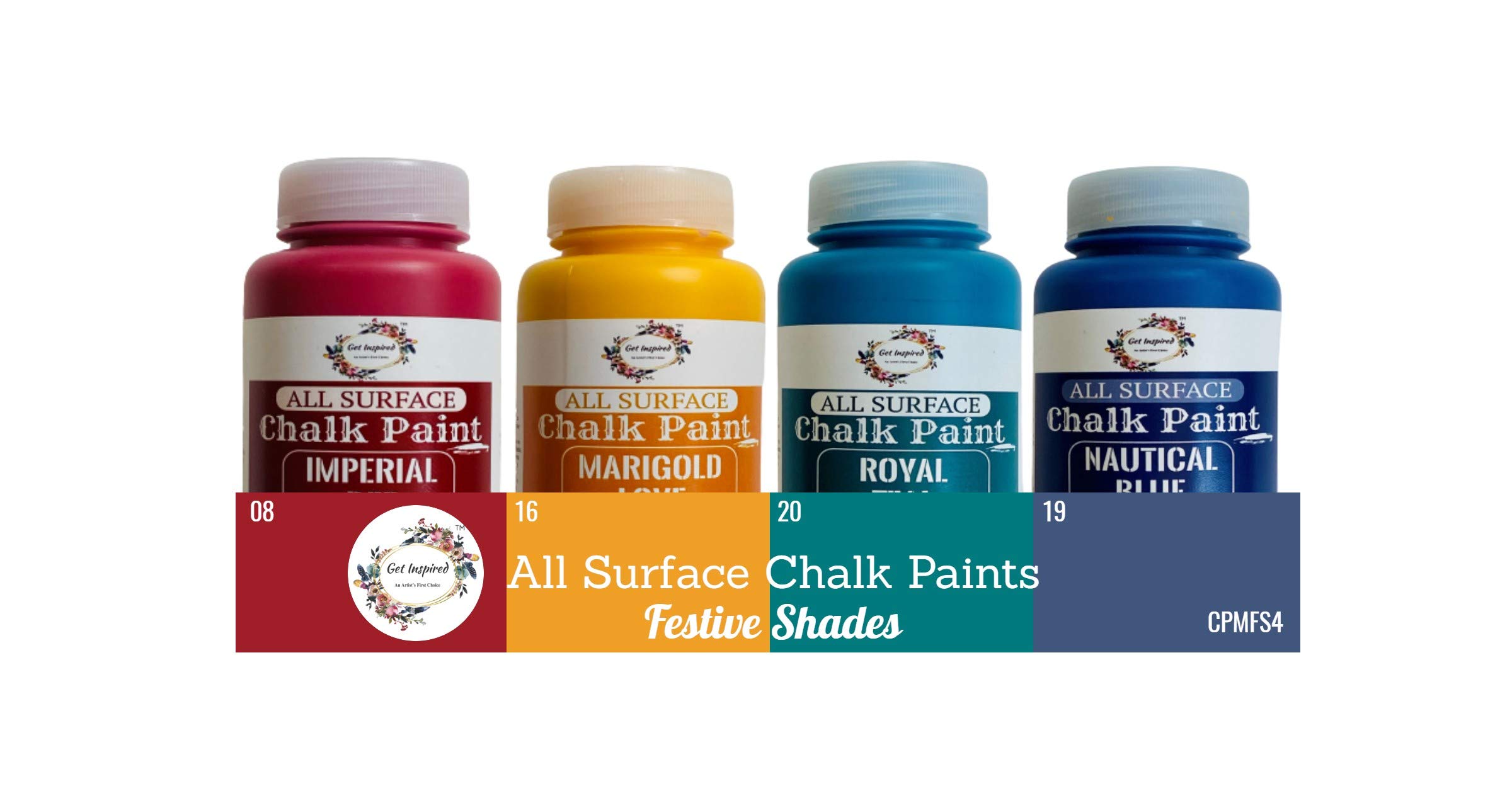 Get InspiredFestive Shades Pack of 4 All Surface Ultra Chalky Chalk Paints 150ml Each