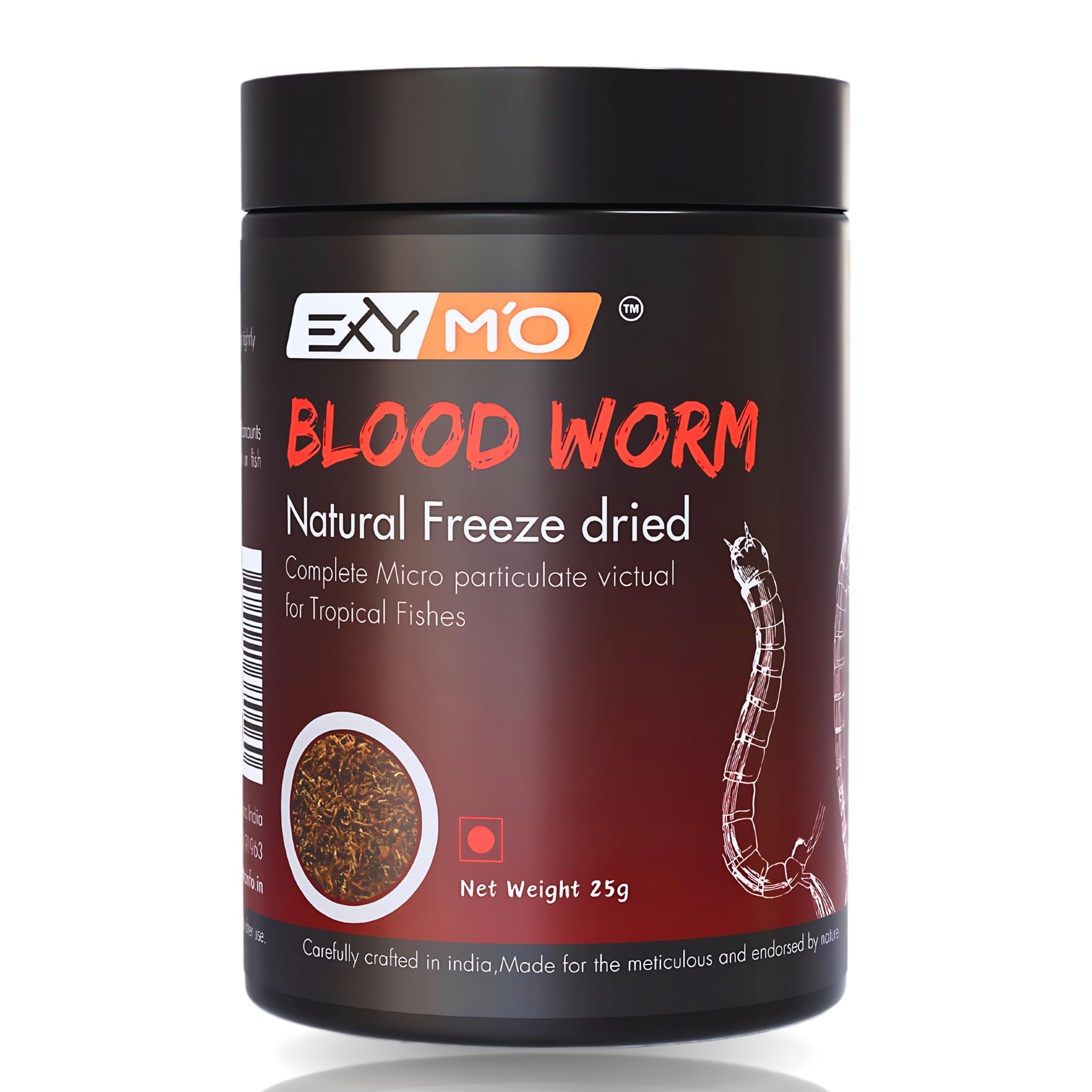 Freeze Dried Blood Worms Fish Food 25g with 60% Protein for Bettas Fish Food, Tetras, Arowana, Flowerhorn, Oscar Fish and All Aquarium Fishes for All Life Stages