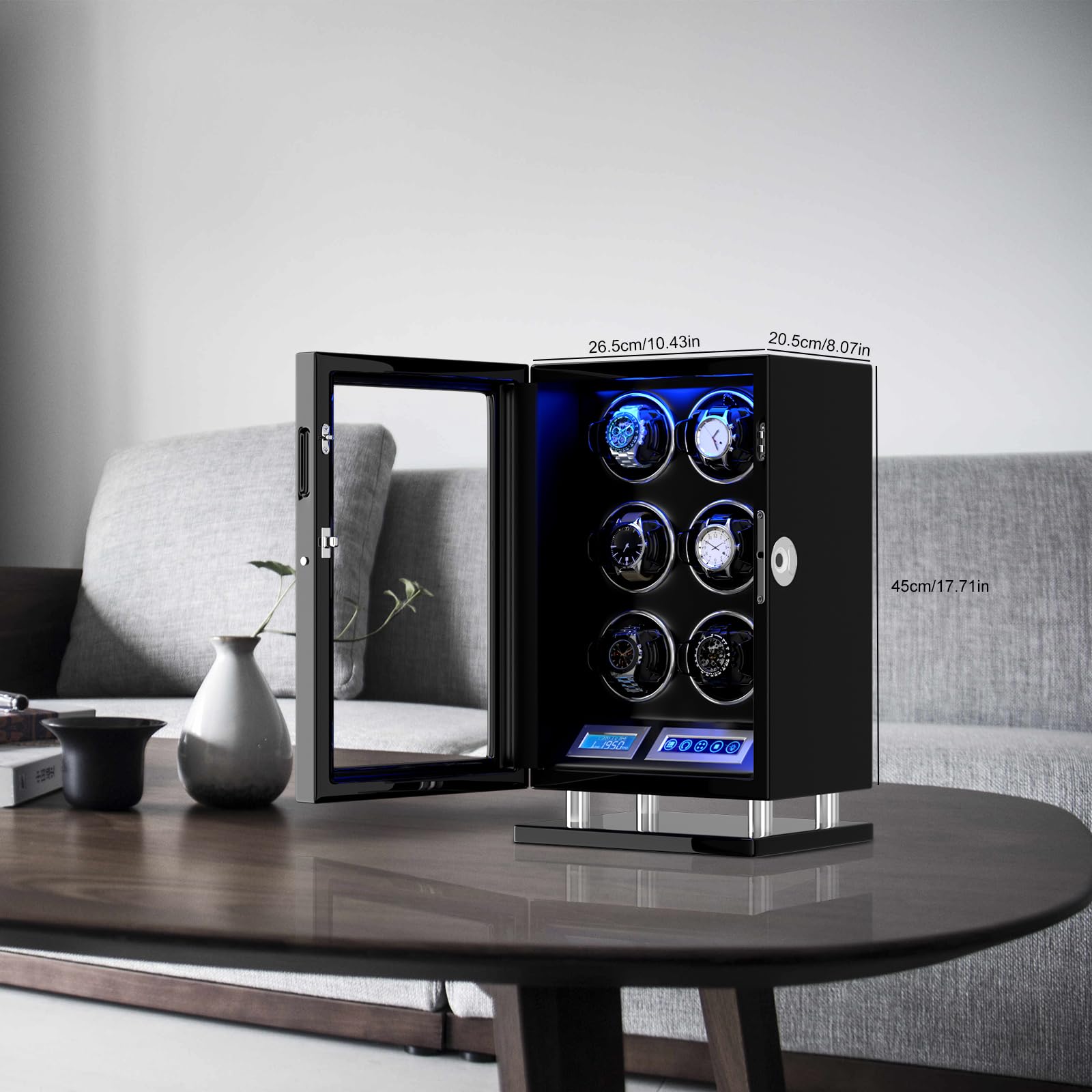XTELARY Caricaorologi, blocco delle impronte digitali, caricaorologi automatico per 3/4/6/8/9/12 con schermo LCD, telecomando, LED blu, motore silenzioso e cuscino regolabile per uomini e donne