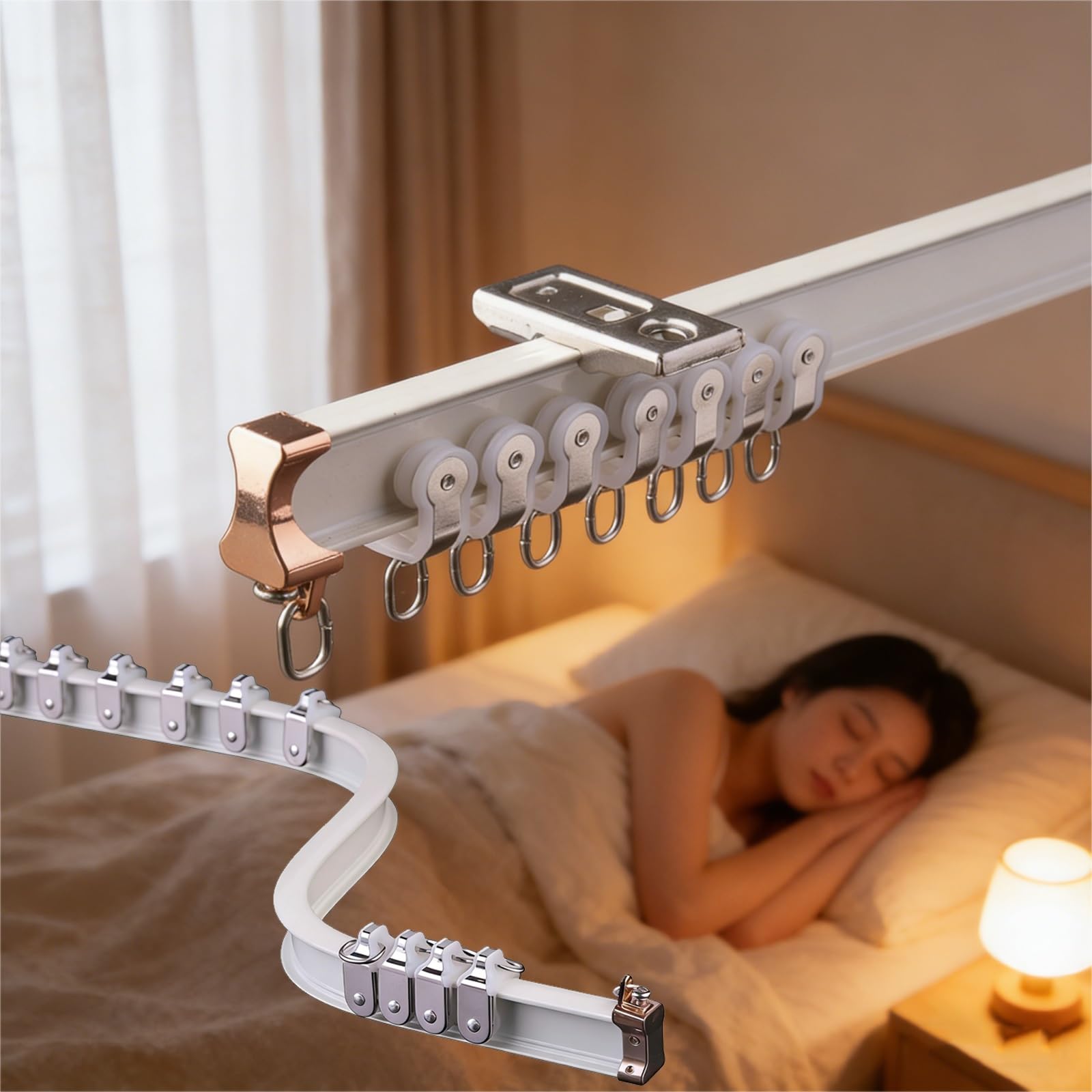 Flexibles Aluminiumschienensystem für Decken- und Wandmontage, 310 cm, Raumteiler und Fensterbehandlung für Wohnzimmer und Schlafzimmer