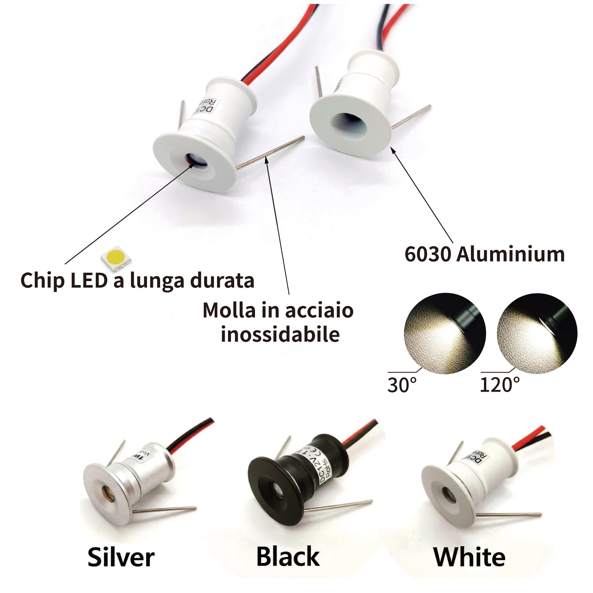 9pz Mini Faretto LED 12V 1W, IP65 Impermeabile Spot Faretti Piccoli Da Incasso 220V, 15mm Spotlight Punto Luce Per Cartongesso Parete Scale Interne Vetrinetta Corridoi(Bianco Caldo 30°)