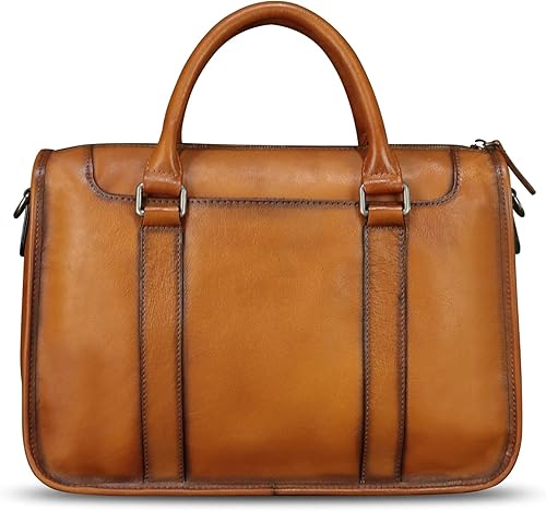 Miniatura 3 de Maletín de cuero genuino para hombre, bolso de hombro de cuero real vintage, bolso cruzado para computadora portátil