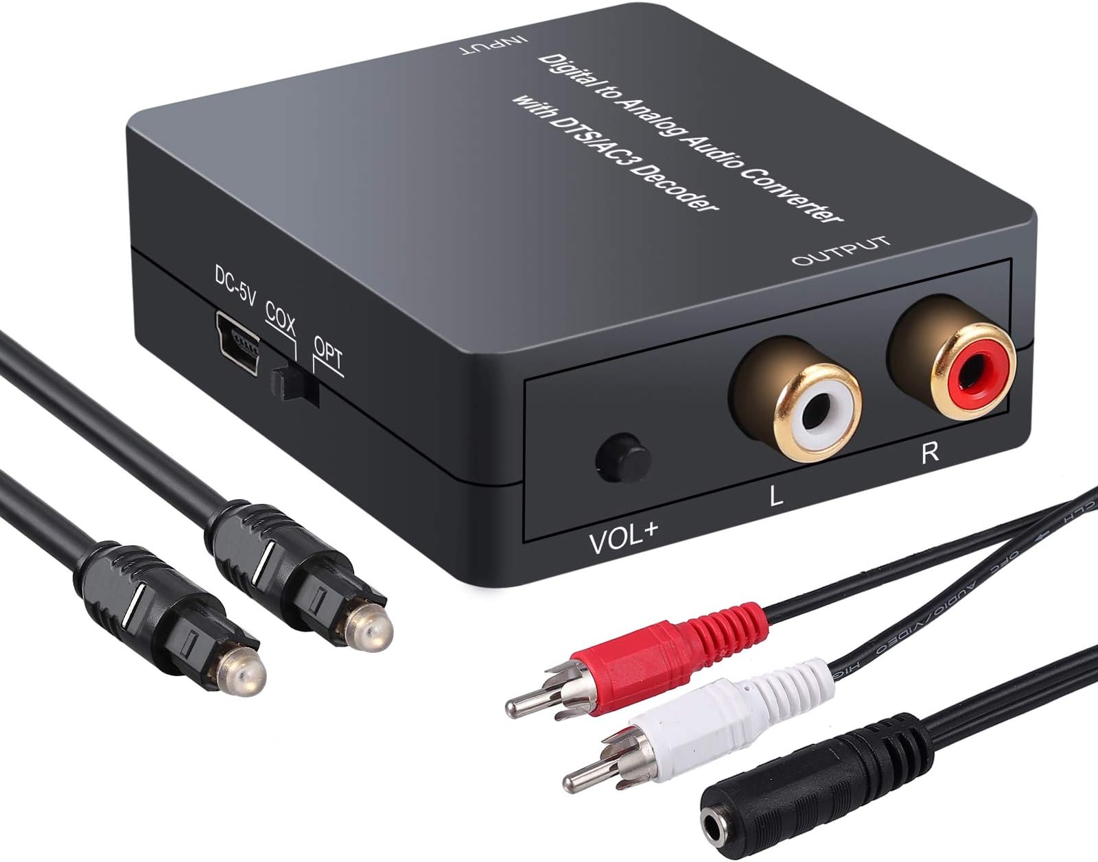 PROZOR Digital to Analog Audio Converter with Dolby Decoder Optical to 3.5mm Optical Out to RCA DTS DAC Decode Converter SPDIF/Optical/Coaxial/Toslink/Dolby/DTS/PCM/5.1CH to 2CH Analog Stereo