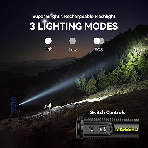 Miniatura 2 de MARBERO Linterna recargable de alto lúmenes 4000mAh LED súper brillante pequeña linterna potente 3 modos de falshlight táctica multifuncional
