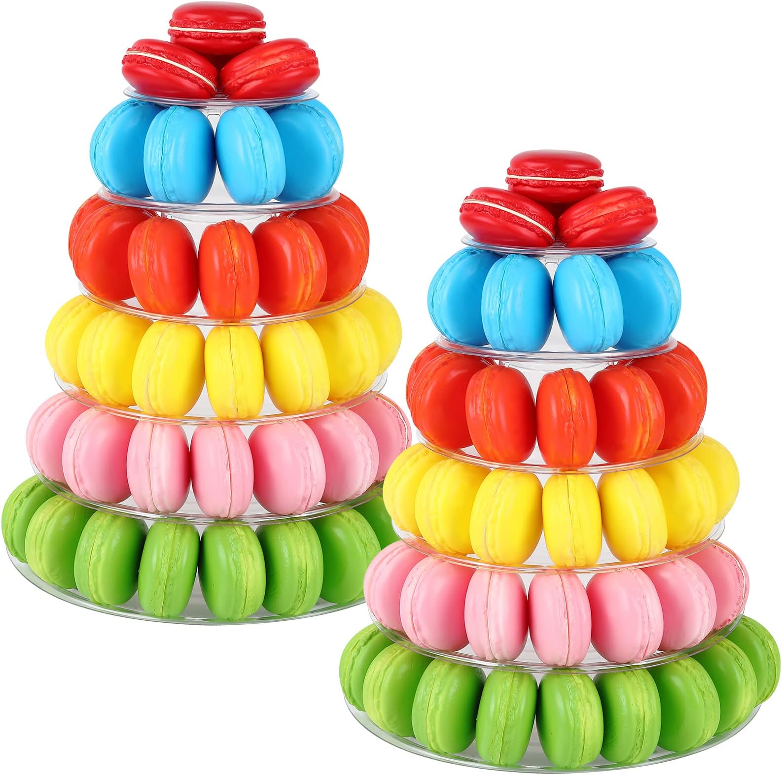 Juexica 2 Pcs Round Macaron Tower Stand 6 Tiers Plastic Cupcake Display Rack Macaron Display Wedding Cupcake Food Serving Stands Clear Dessert Towers for Wedding Baby Shower Birthday Decor