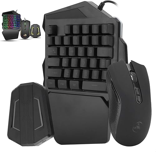 Miniatura 8 de Combo de teclado y mouse RGB para juegos con una sola mano con convertidor, mouse de 3200 DPI, juego de base de adaptador de teclado para juegos de