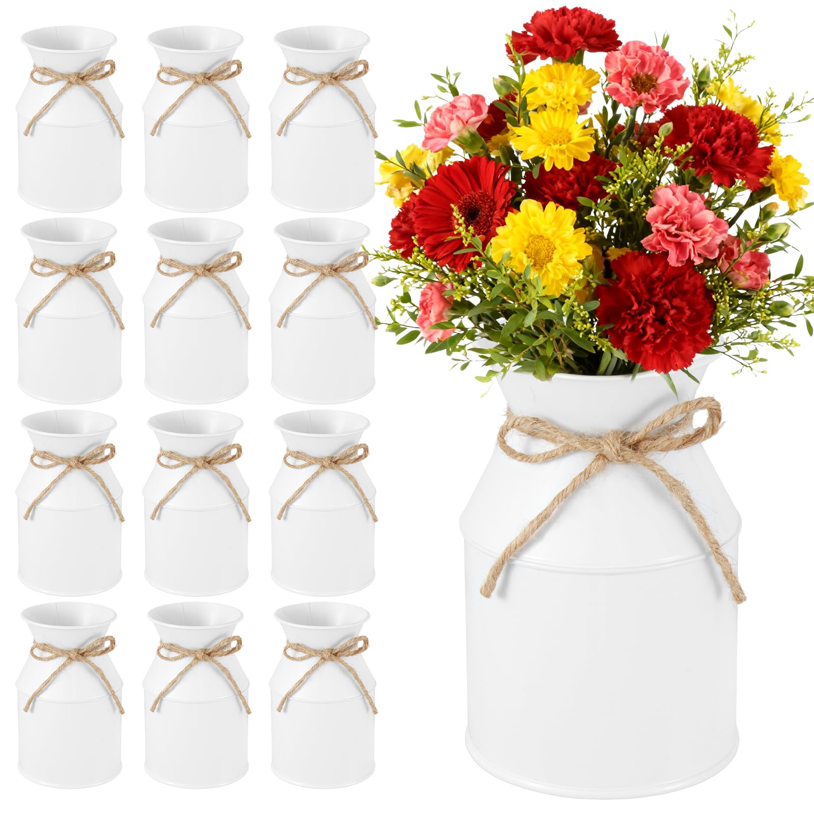 Vase en métal galvanisé blanc 13 cm pour fleur maison mariage et pot floral artisanal