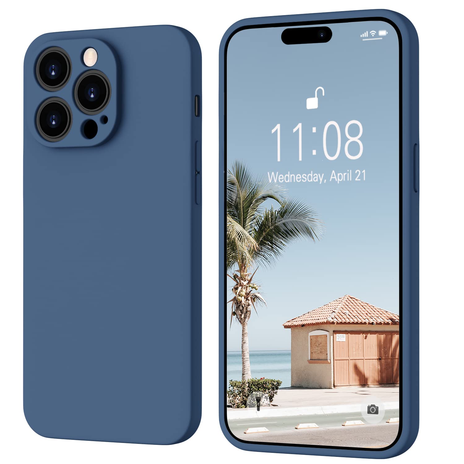 Andwingfor iPhone 14 Pro Case, Liquid Silicone Shockproof Slim Case with Anti-Scratch Soft Microfiber Lining, Drop Protection Phone Rubber Case for iPhone 14 Pro 6.1 inch 2023 (Blue)