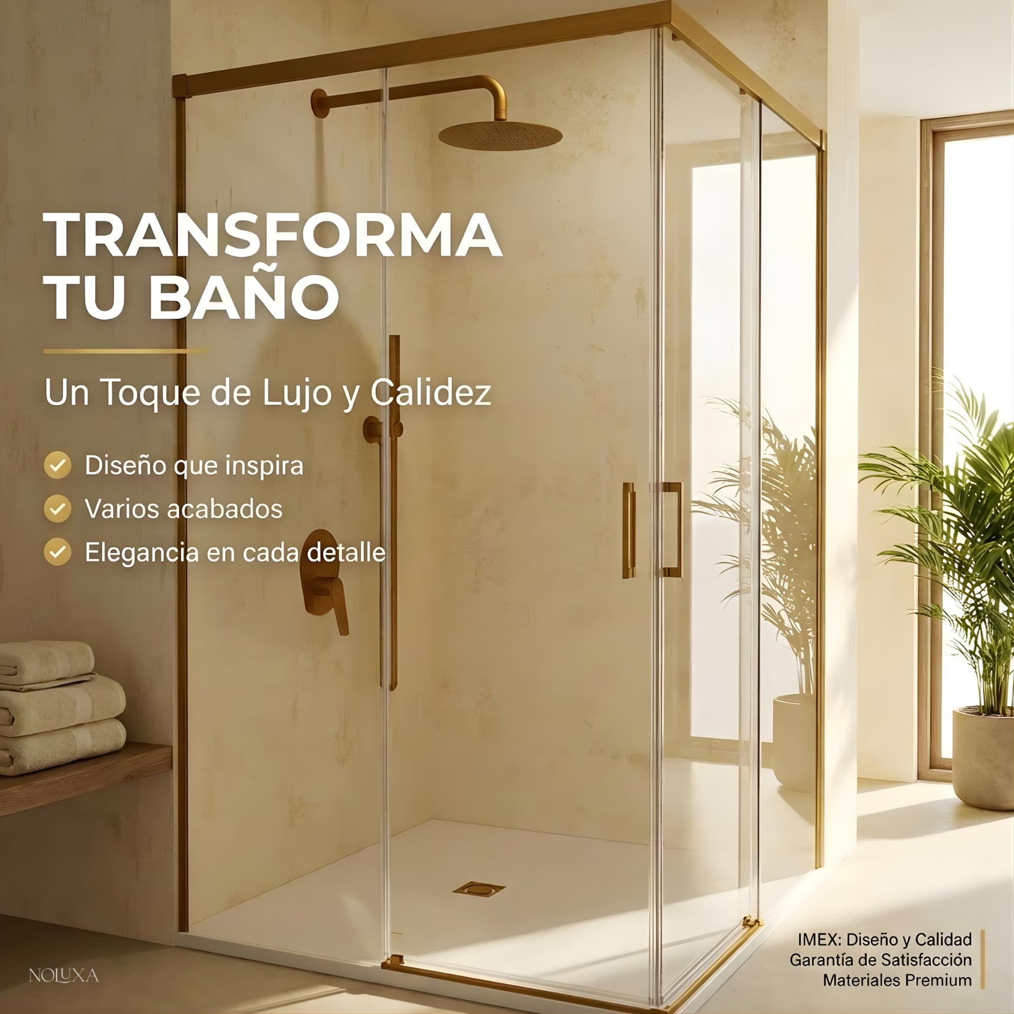 IMEX - Mampara Ducha Dorada Dos Puertas 2 Fijas + 2 Correderas 70x110cm | Mampara de Cristal Reversible, Perfilería con Ancho Adaptable y 195cm de Altura | Vidrio con Grosor 6mm y Cierre Magnético