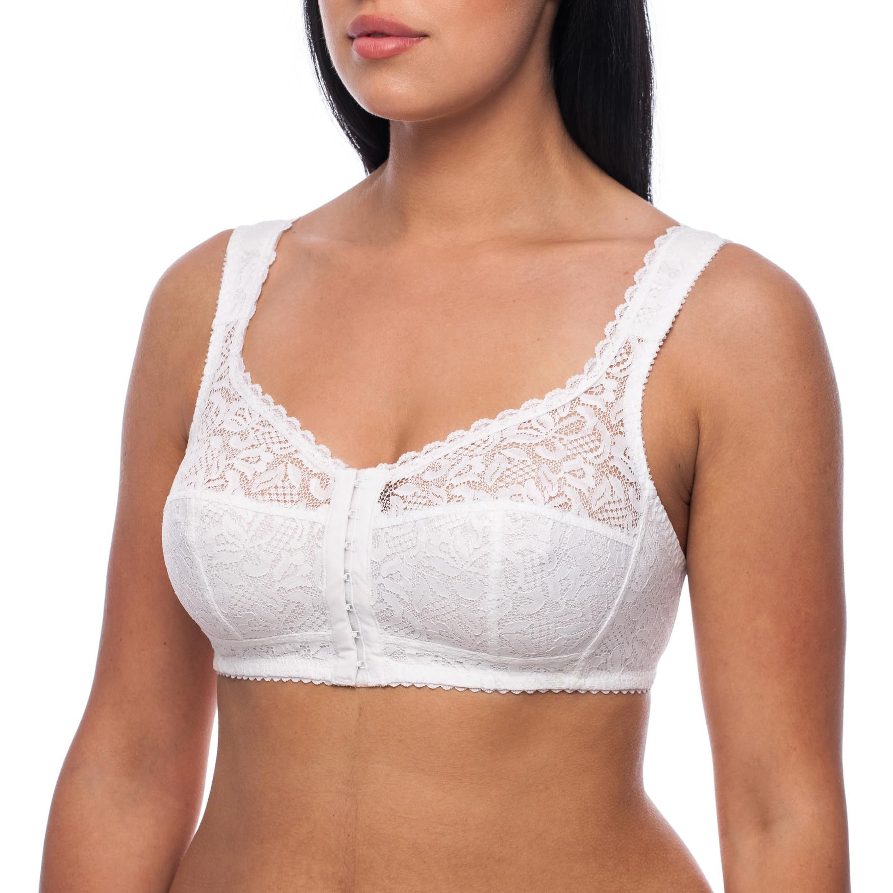 frugue Women's Front Fastening Bra Plus Size Wireless Minimiser Support UK White 44 DD