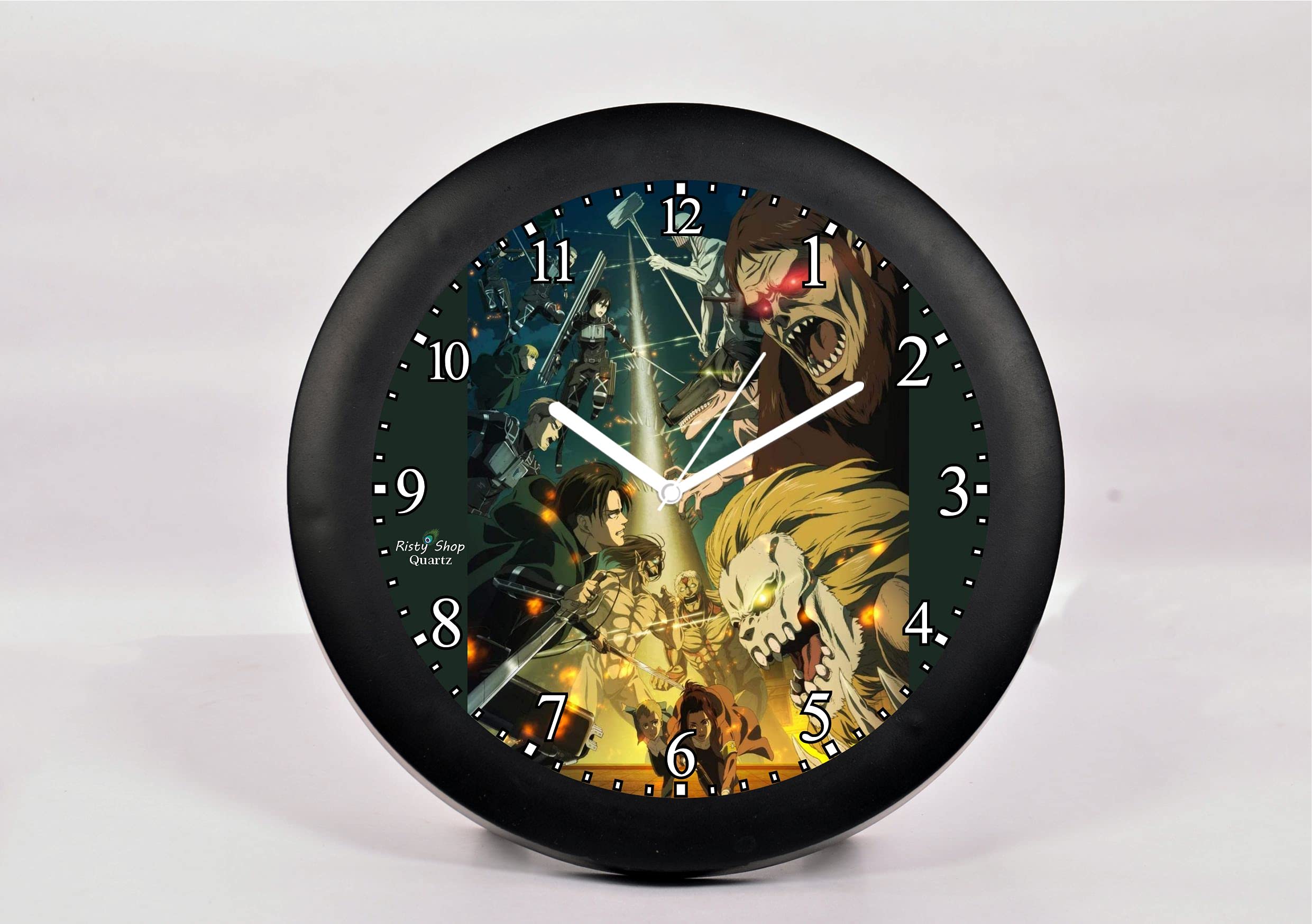 Risty Shop Analogue Attack on Titan Final Season 4 Japanese Anime Table Clock Decoration,Sleek Design,Black Colour Polished Case,Clear Glass Lense,Modern Quartz Movement 6 inch.Best Gift