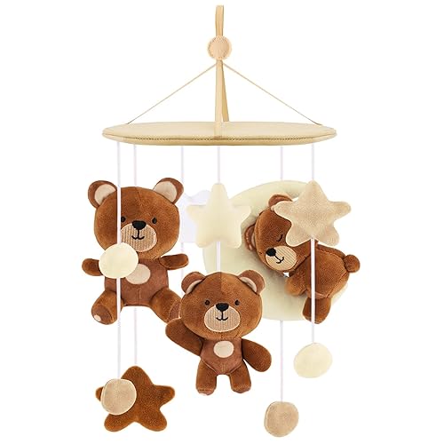 Gicoherero Oso de peluche para cuna de bebé, oso móvil, para guardería, decoración de habitación de bebé, oso dormido, luna, estrella, nube,