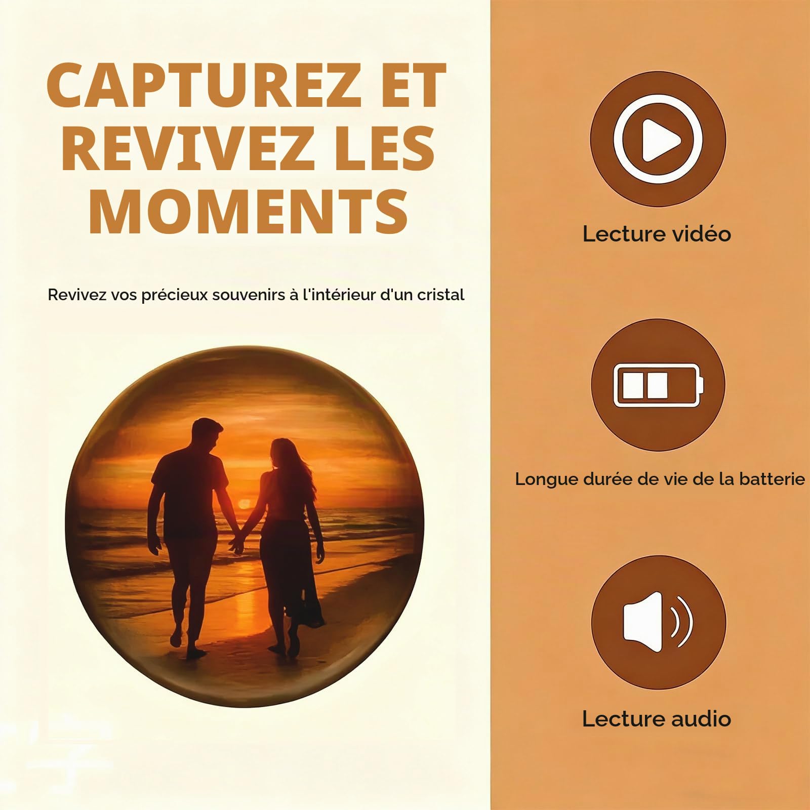 SOUFEEL 70mm Memory Orb, Lecteur Vidéo Boule de Cristal, Lampe Sphère à Mémoire de Forme de Boule de Cristal, Vidéos et Photos Téléchargeables, Cadeau Créatif 3D pour Anniversaire, Noël