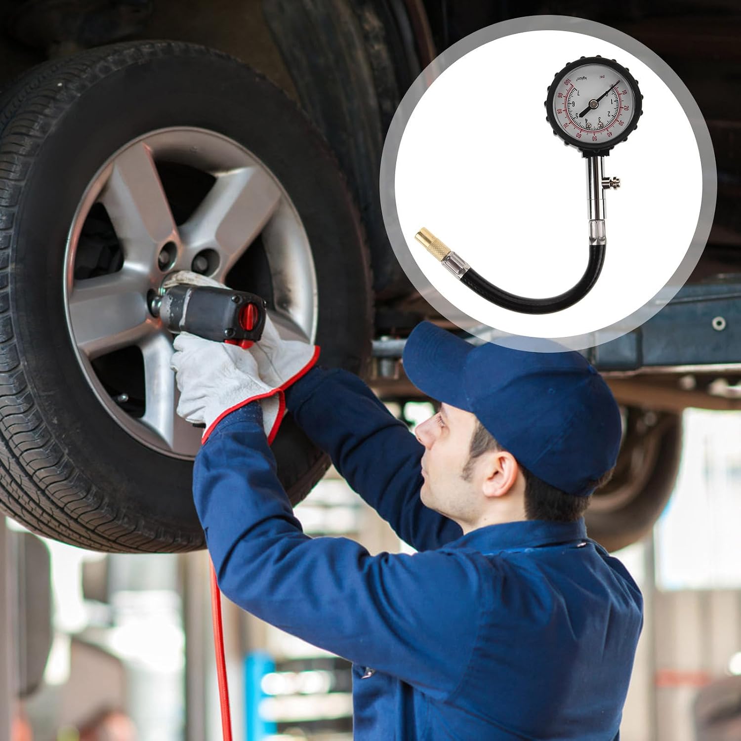 Amosfun Car Tire Pressure Gauge High Precision Portable Tyre Pressure Testing Gauge with Analog Dial 0-100 Psi