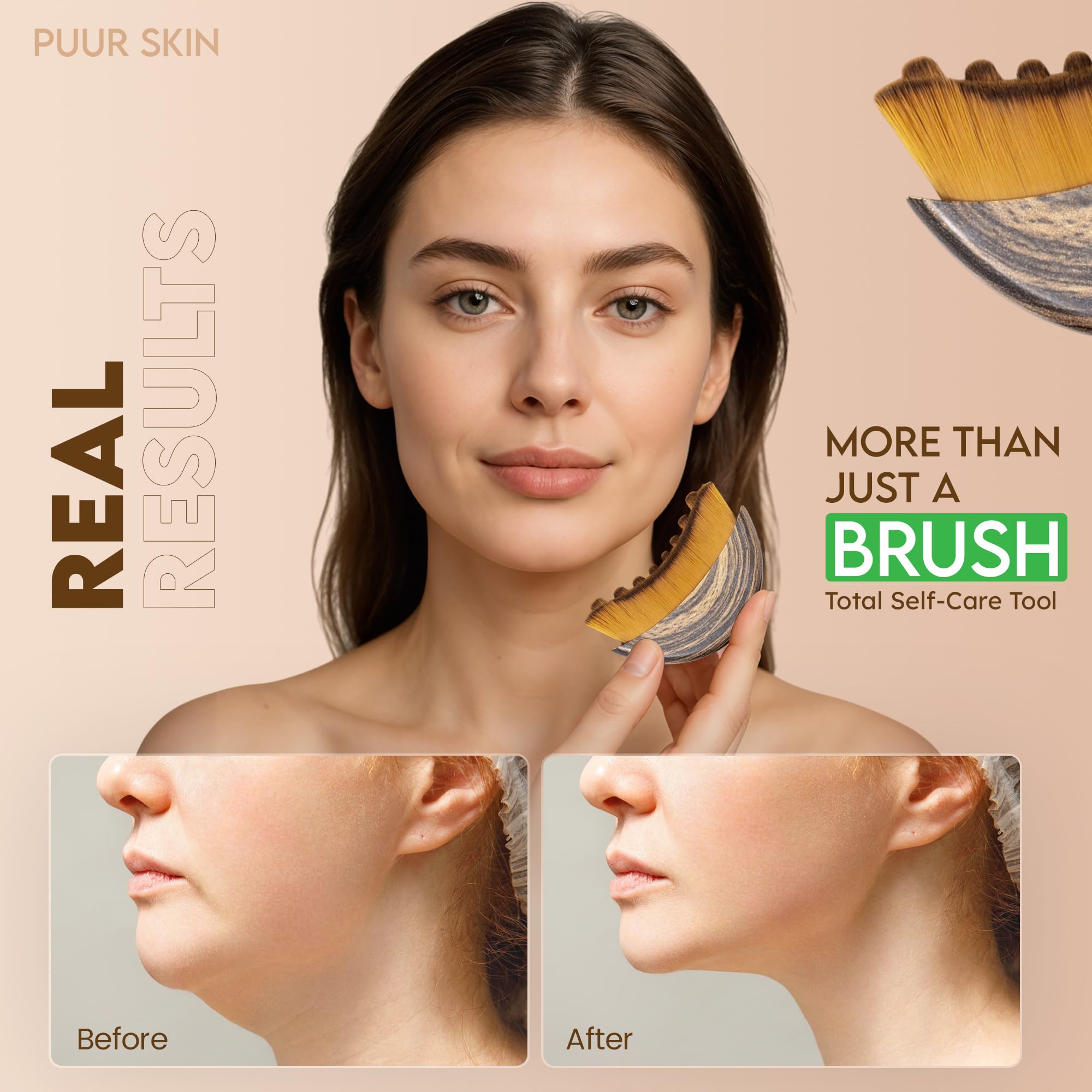 Puur House Facial Dry Brush – Lymphatic Contour Face Brush for Lymph Nodes, Chin & Jawline Sculpting – Face Brush, Contour Brush, Facial Cleansing & Lymphatic Drainage Tool for Glowing Skin 3