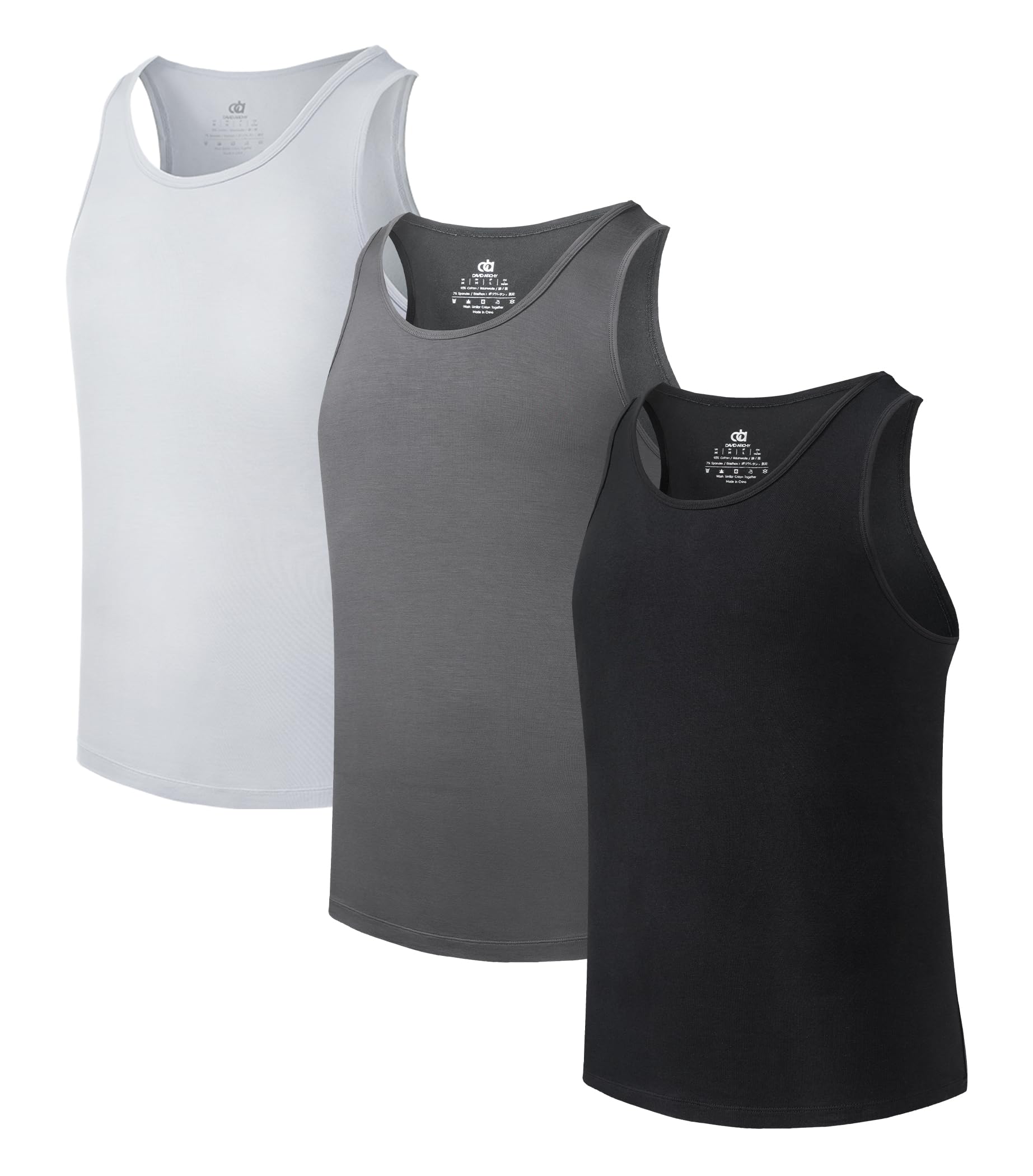 DA Men's 3 Pack Bamboo Fiber V-Neck Tank Tops(M,Black/Charcoal/Gray)