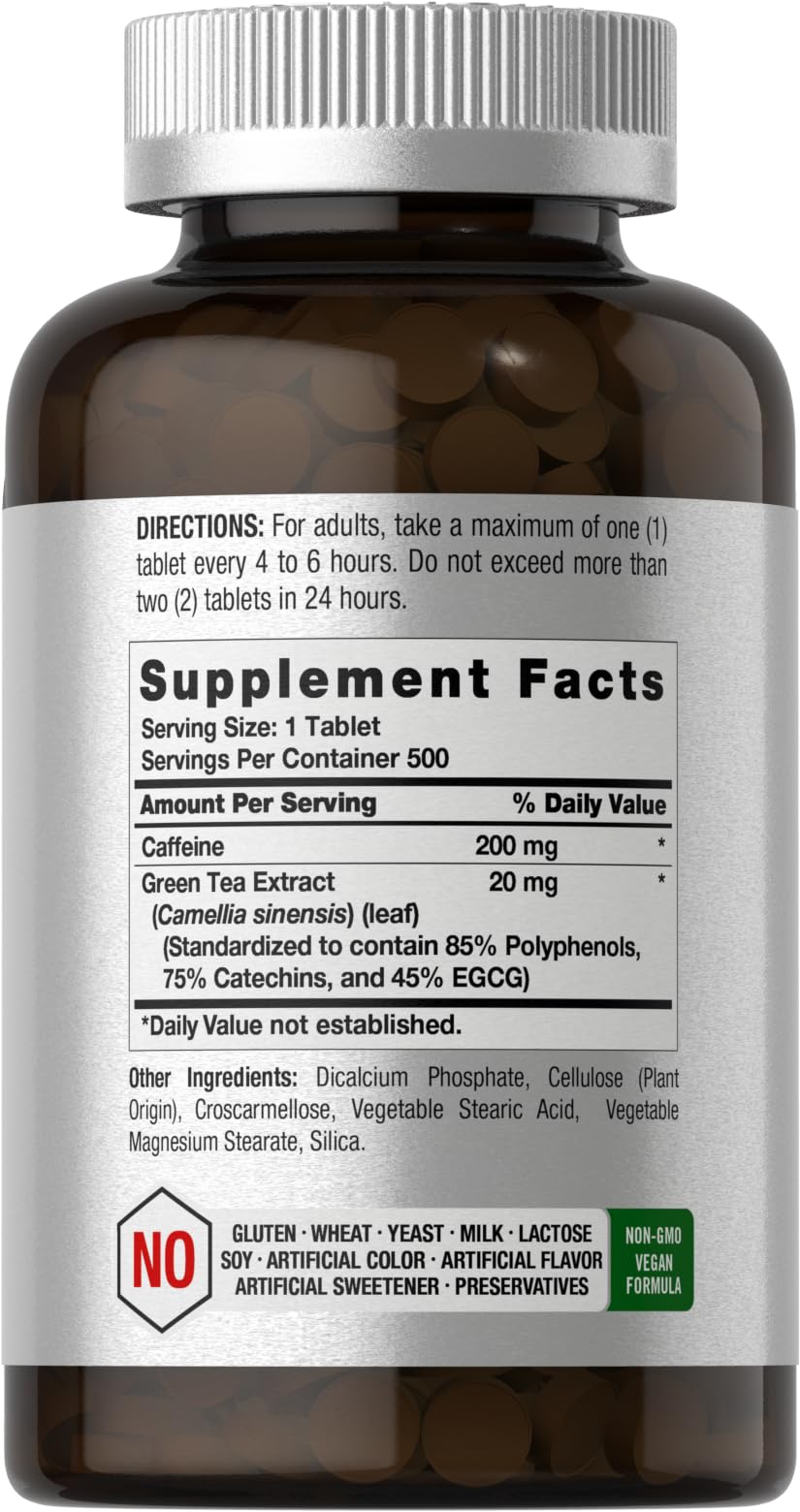 Horbäach Caffeine Pills 220mg with Green Tea | 500 Tablets | Vegetarian, Non-GMO & Gluten Free — Amazon image 2