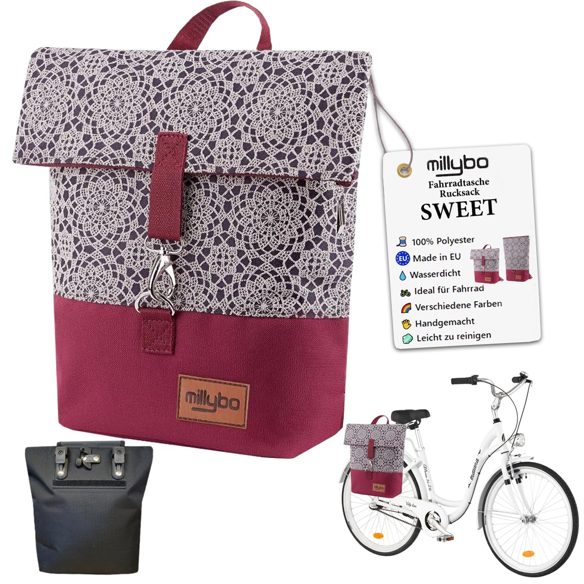 SWEET Fahrradtasche Gepäckträger Rucksack Fahrrad Tasche Damen Backpack Fahrradrucksack wasserabweisend