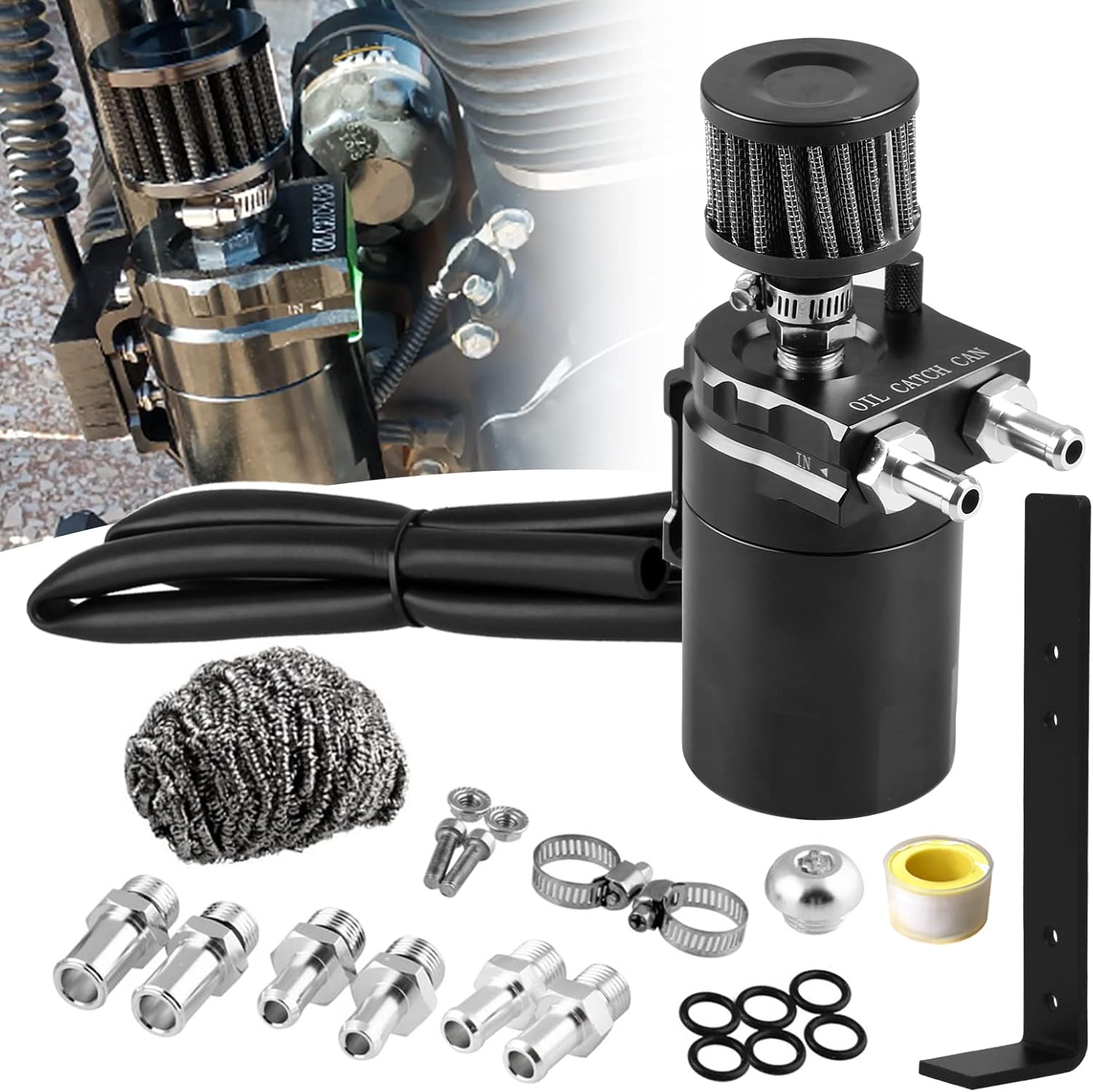 RULLINE Universal 350ml Oil Catch Can Tank Oil Separator with 3/8" Fuel