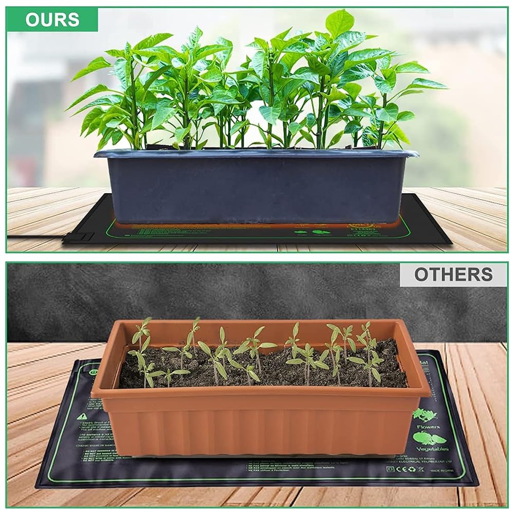 Estera Calefactora para Plantas, 50W Alfombrilla de Calor para Plantas con Controlador de Termostato, Alfombrilla térmica Duradera para Plántulas, Mascotas y Reptiles Negro 20.75X10 Inch