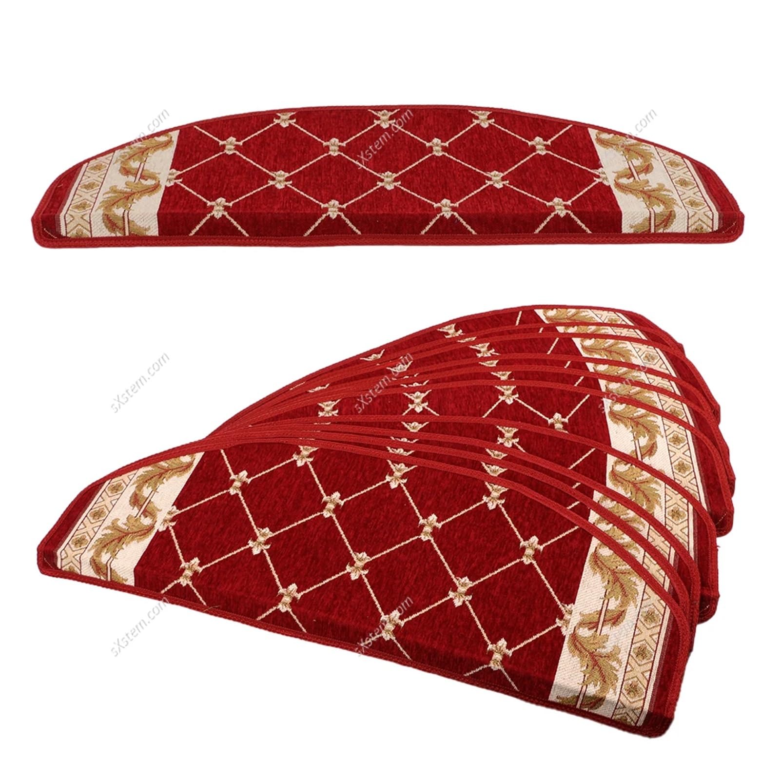 Treppenmatten rutschfest 1 stücke Europäischen Stil Haushalts Treppen Matten Klebstoff-freies Trittmatten Nicht-Slip Matten Massivholz Treppe Teppich fußmatten(029 red,24x64CM 1pcs)