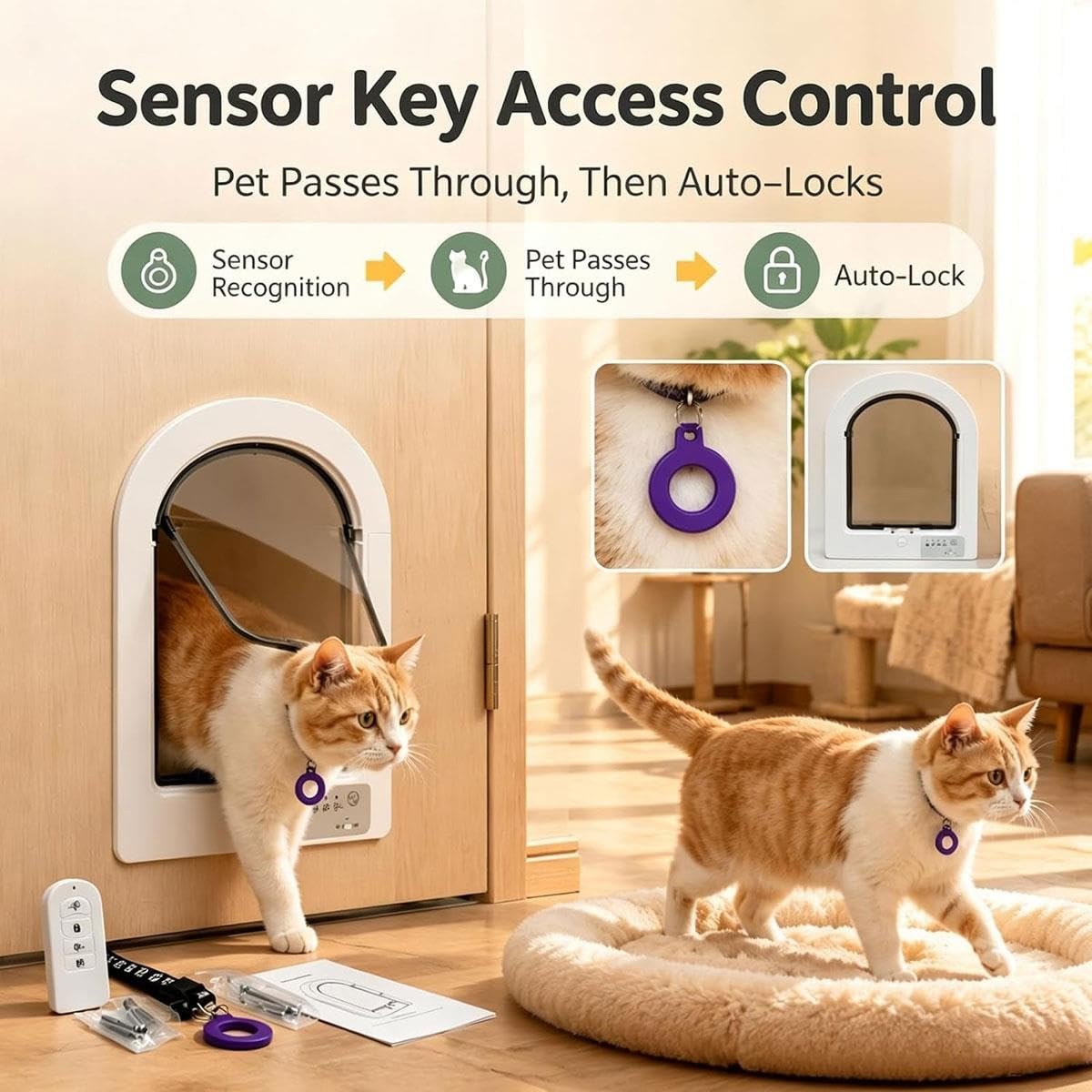 Mikrochip-aktivierte Katzenklappe for Haustiere,4 Steuermodi,for Katzen