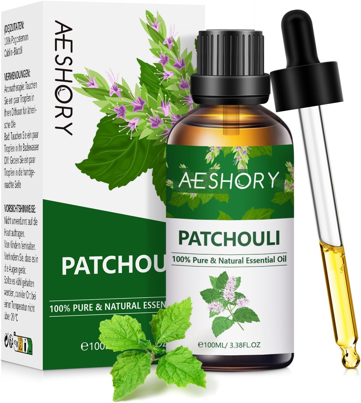 AESHORY Patchouli Essential Oil 100ml, 100% Pure Natural Patchouli Oil for Diffuser, Humidifier, Aromatherapy, Better Sleep, Skin Care, Perfume & Candle Making