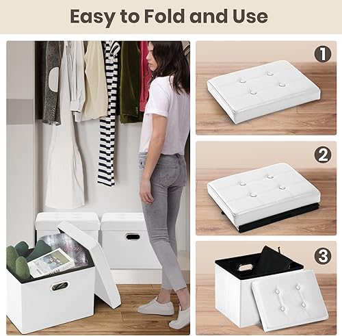 Miniatura 71 de COSYLAND - Reposapiés u otomano con almacenamiento plegable de piel, con agujero para agarrar, para habitación, tamaño pequeño, rectangular, 17 x 15